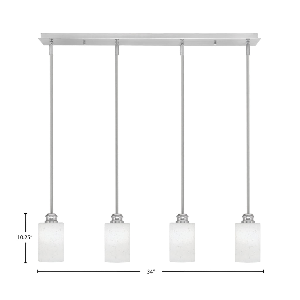Edge Four Light Linear Pendalier in Brushed Nickel with 4" White Muslin Shade