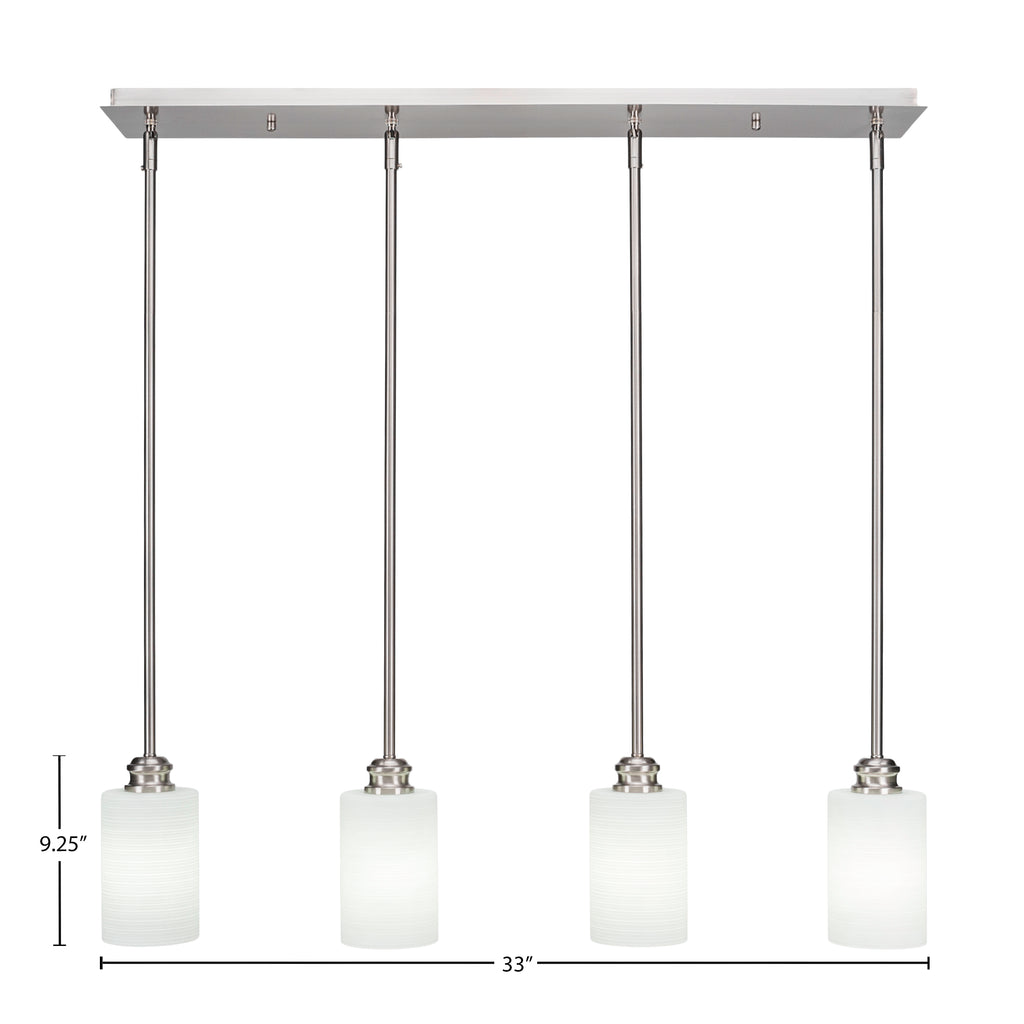 Edge Four Light Linear Pendalier in Brushed Nickel with 4" White Matrix Shade