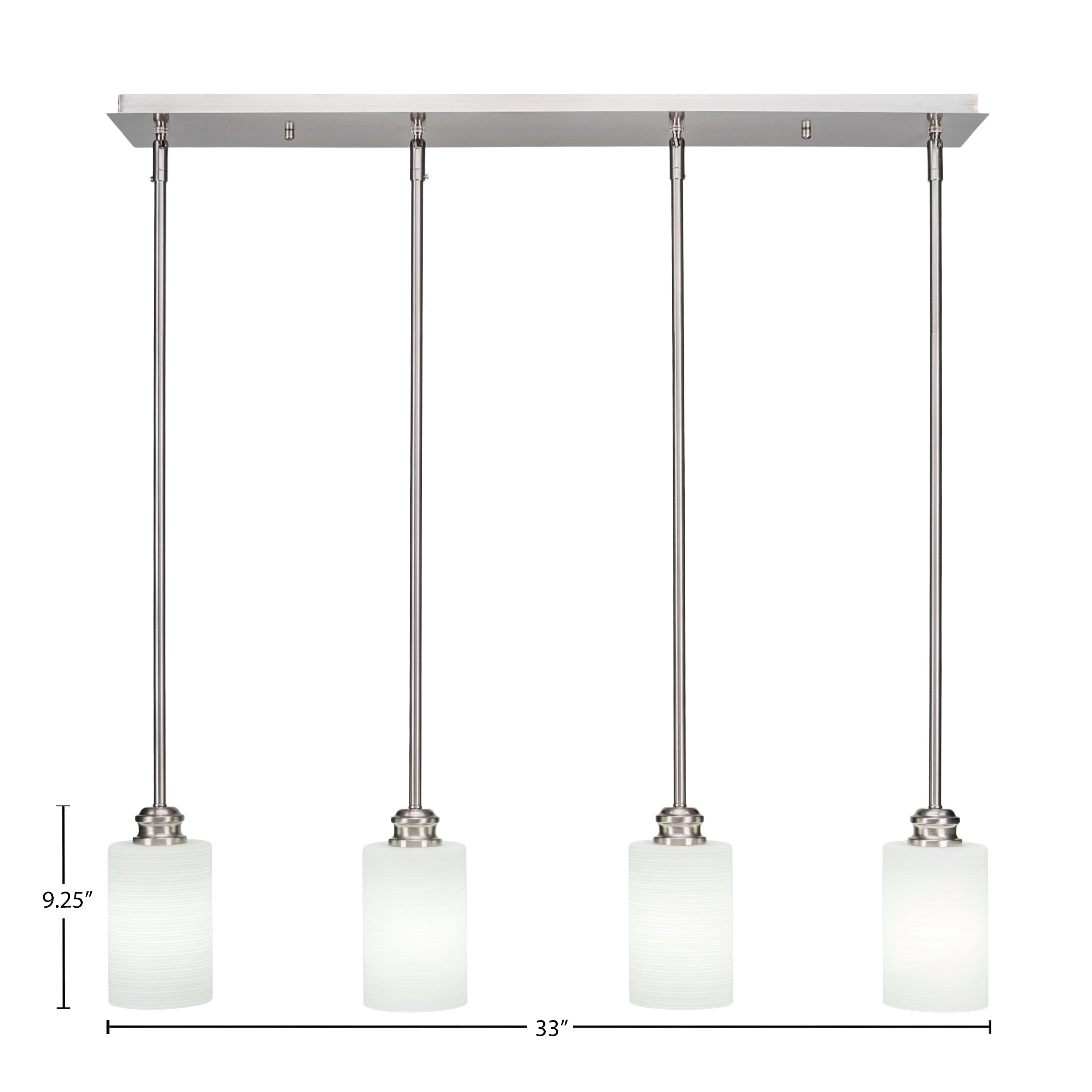 Edge Four Light Linear Pendalier in Brushed Nickel with 4" White Matrix Shade