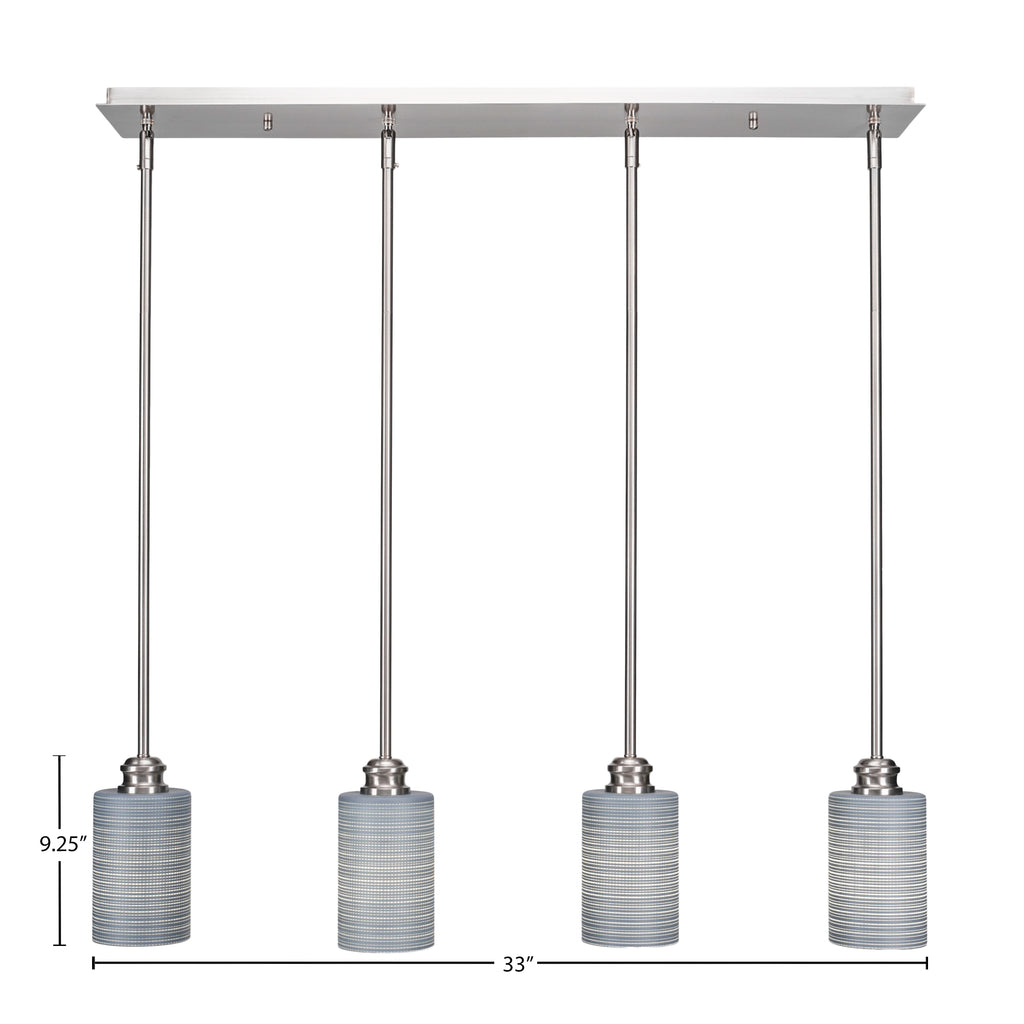 Edge Four Light Linear Pendalier in Brushed Nickel with 4" Gray Matrix Shade