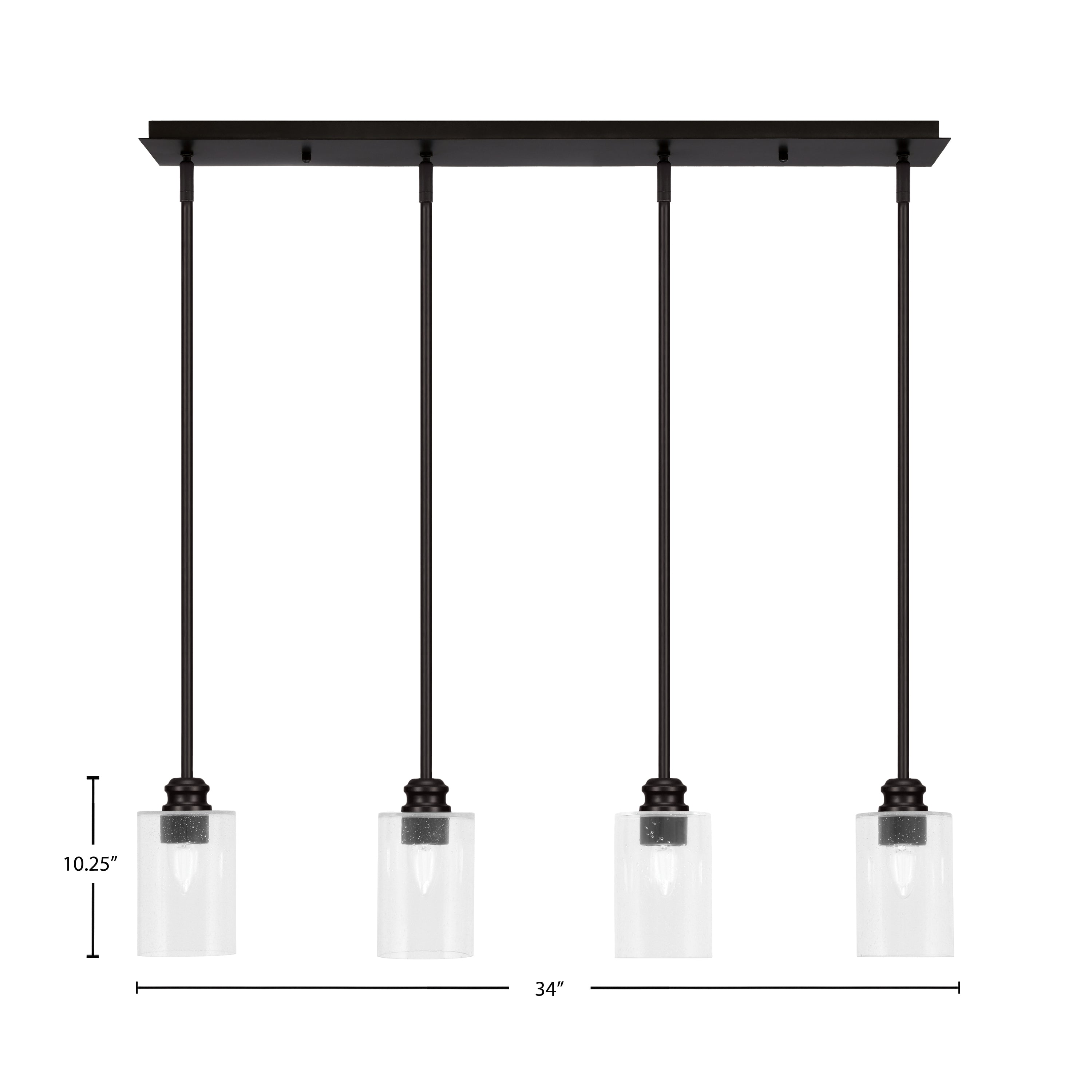 Edge Four Light Linear Pendalier in Espresso with 4" Clear Bubble Shade