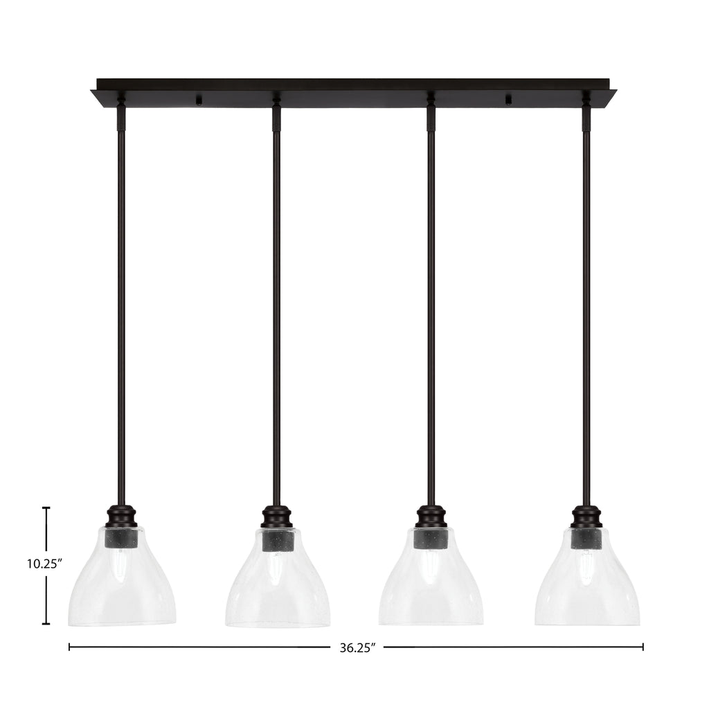 Edge Four Light Linear Pendalier in Espresso with 6.25" Clear Bubble Shade
