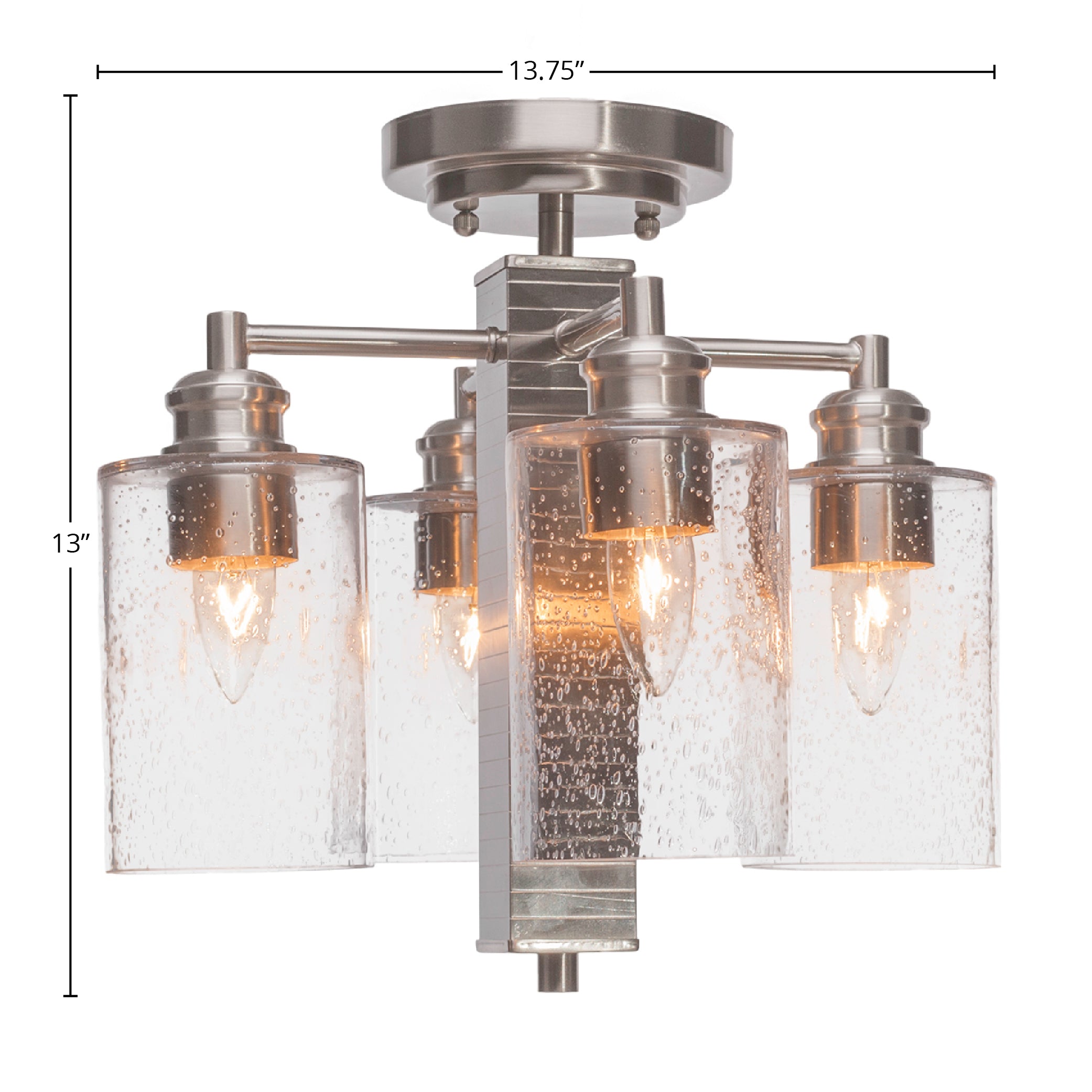Edge Four Light Semi-Flush Mount in Brushed Nickel with 4" Clear Bubble Shade