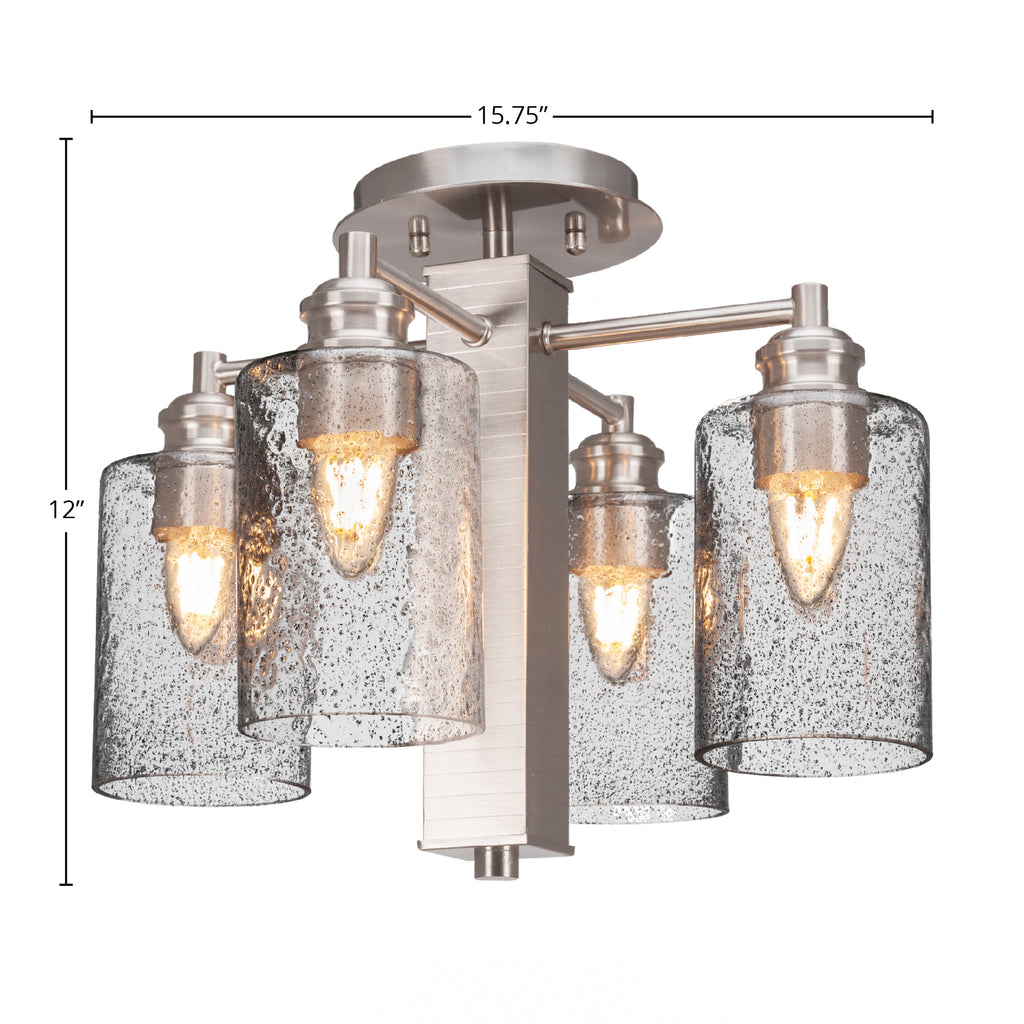 Edge Four Light Semi-Flush Mount in Brushed Nickel with 4" Smoke Bubble Shade