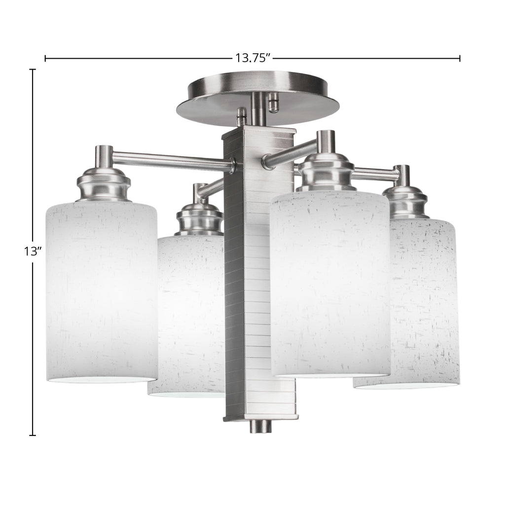 Edge Four Light Semi-Flush Mount in Brushed Nickel with 4" White Muslin Shade