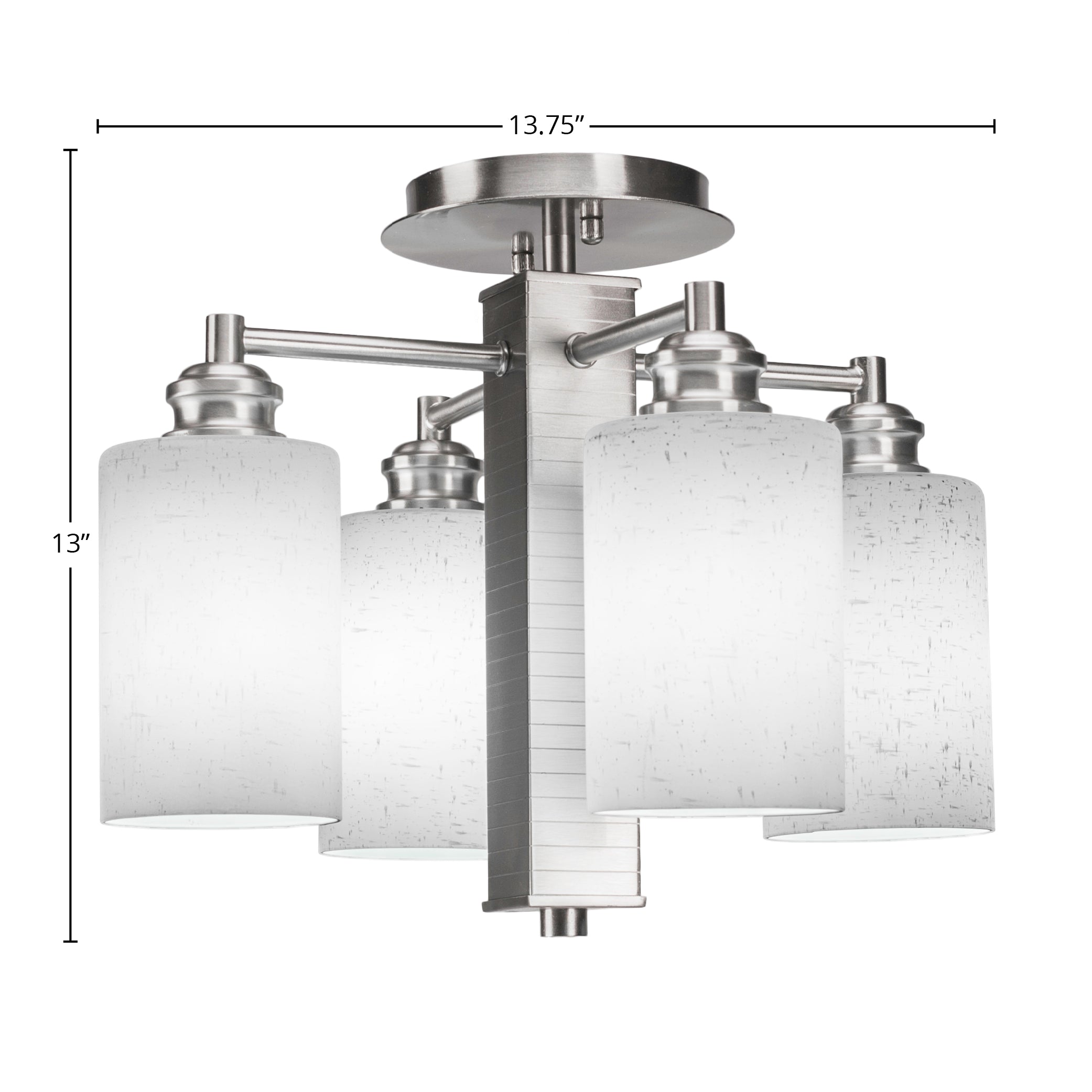 Edge Four Light Semi-Flush Mount in Brushed Nickel with 4" White Muslin Shade