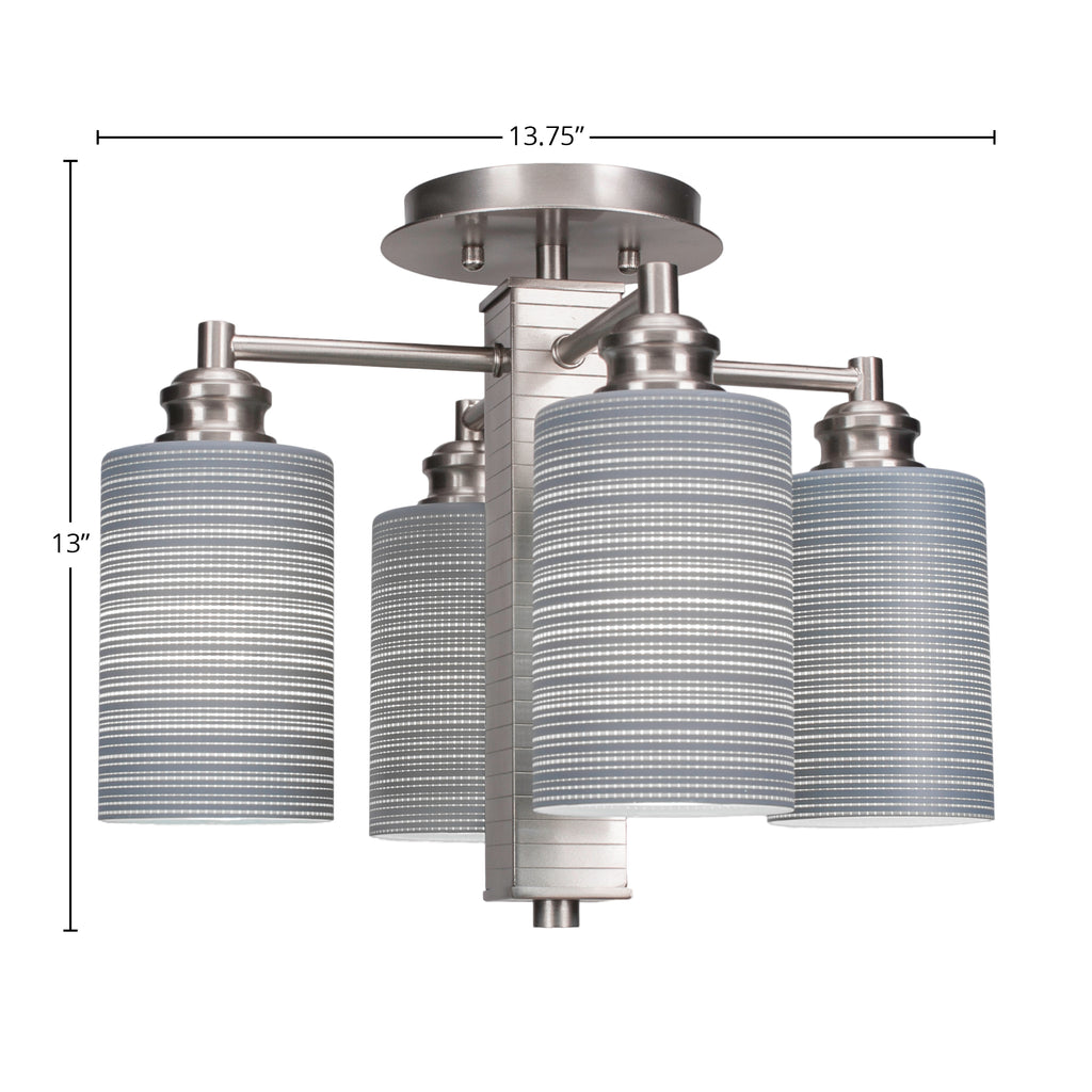 Edge Four Light Semi-Flush Mount in Brushed Nickel with 4" Gray Matrix Shade