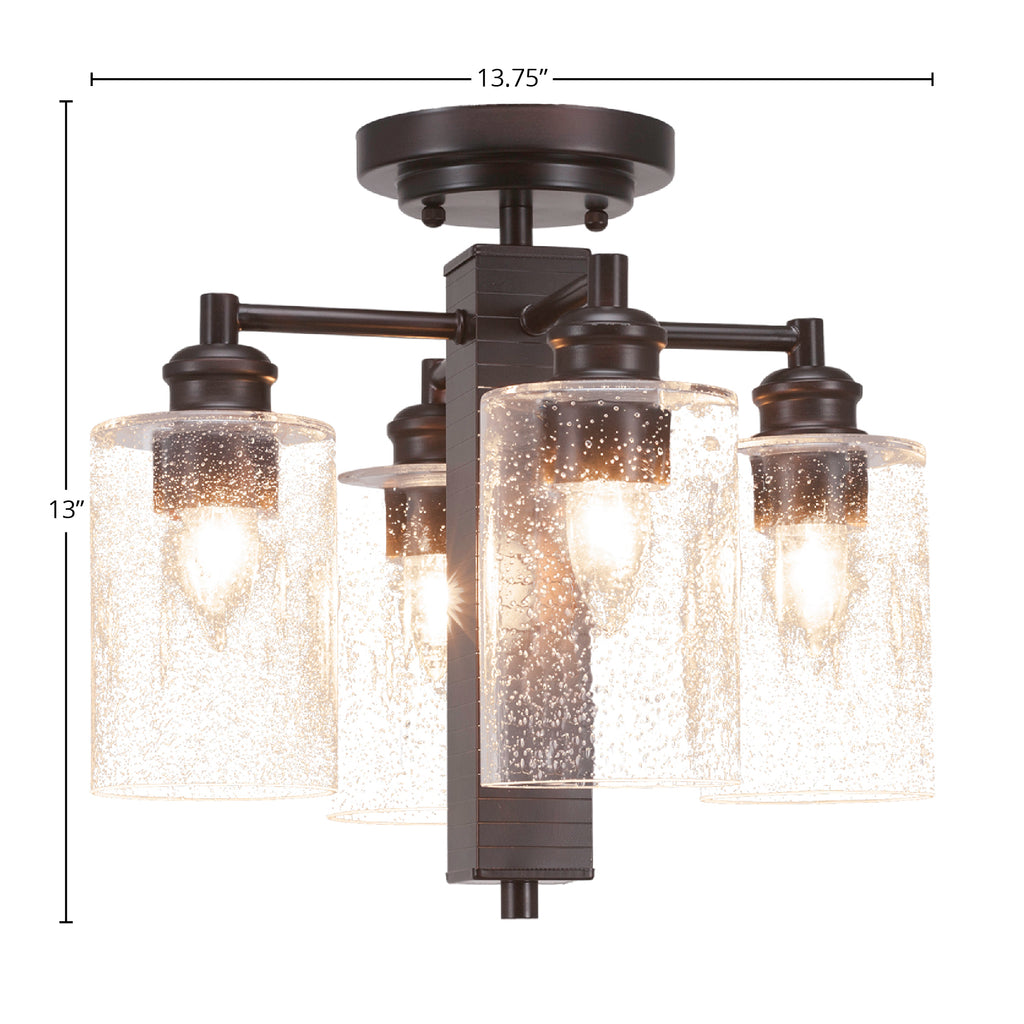 Edge Four Light Semi-Flush Mount in Espresso with 4" Clear Bubble Shade