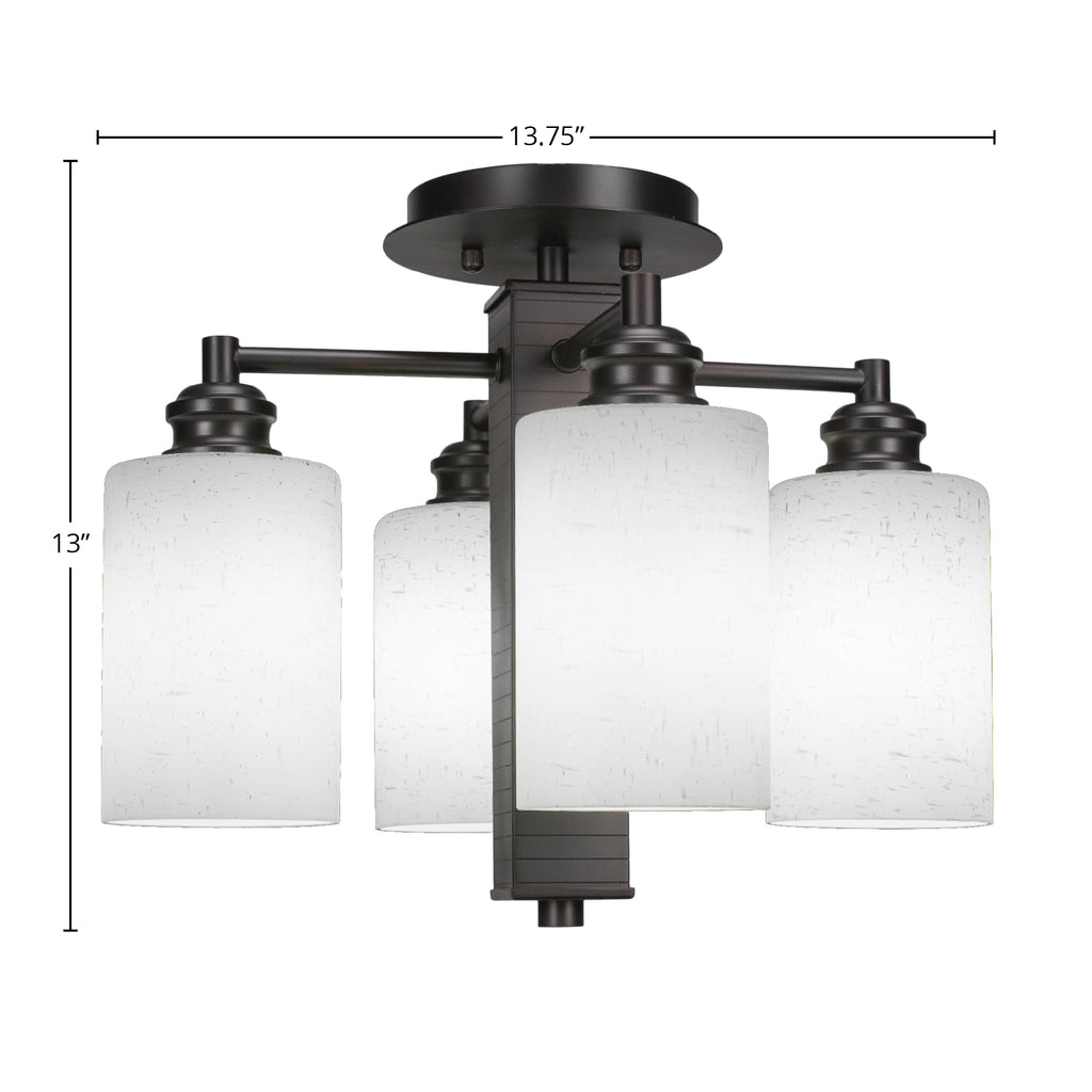 Edge Four Light Semi-Flush Mount in Espresso with 4" White Muslin Shade