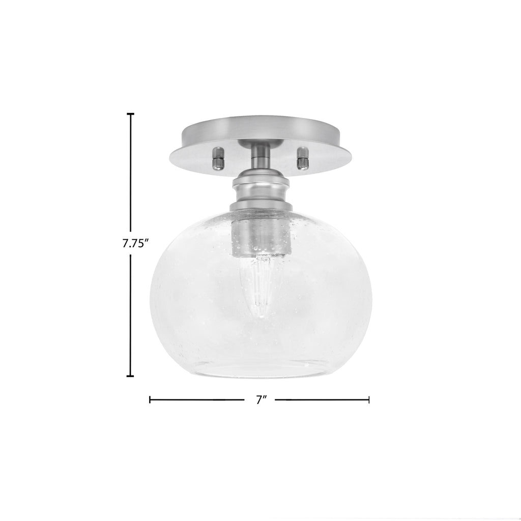 Edge One Light Semi-Flush Mount in Brushed Nickel with 7" Clear Bubble Shade