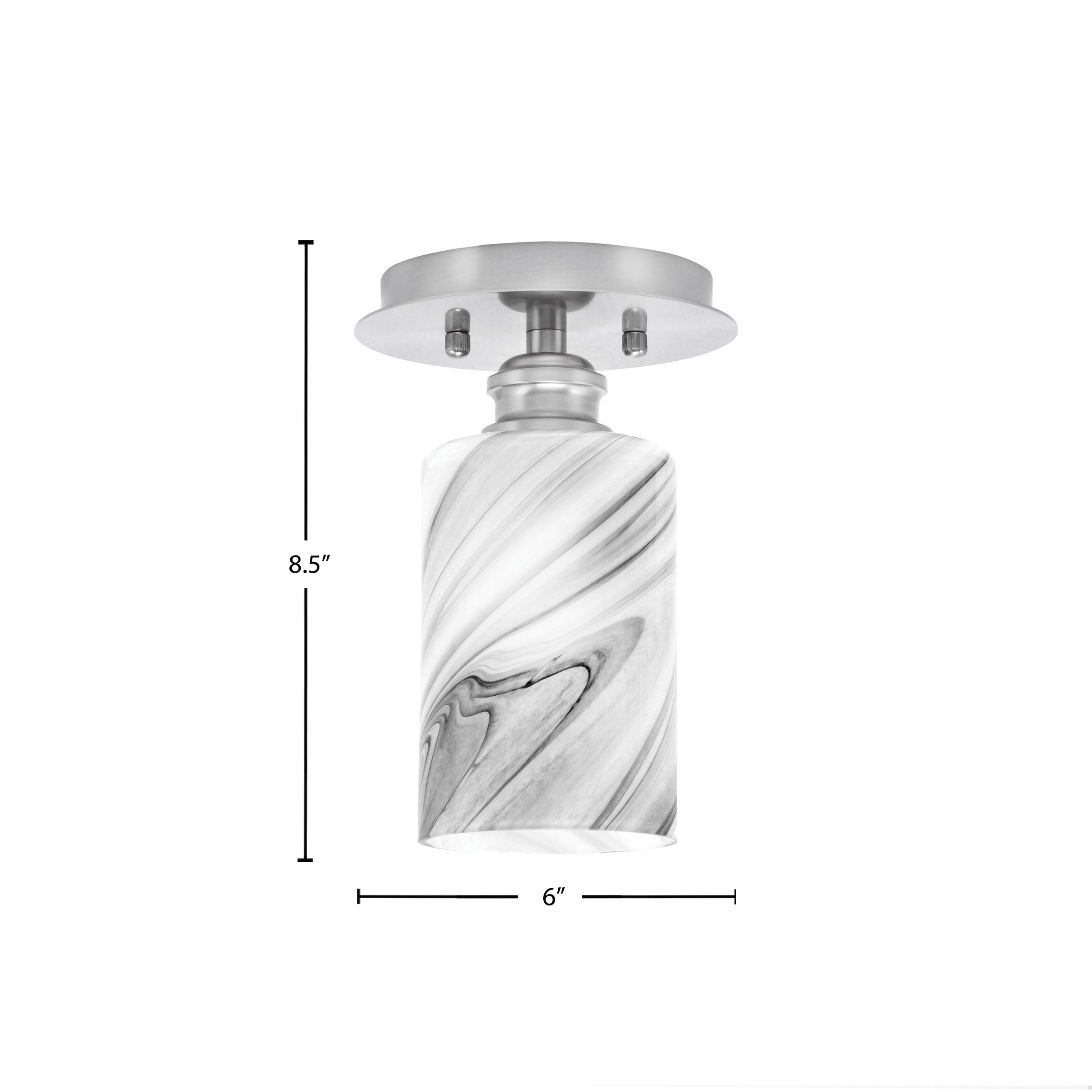 Edge One Light Semi-Flush Mount in Brushed Nickel with 4" Onyx Swirl Shade