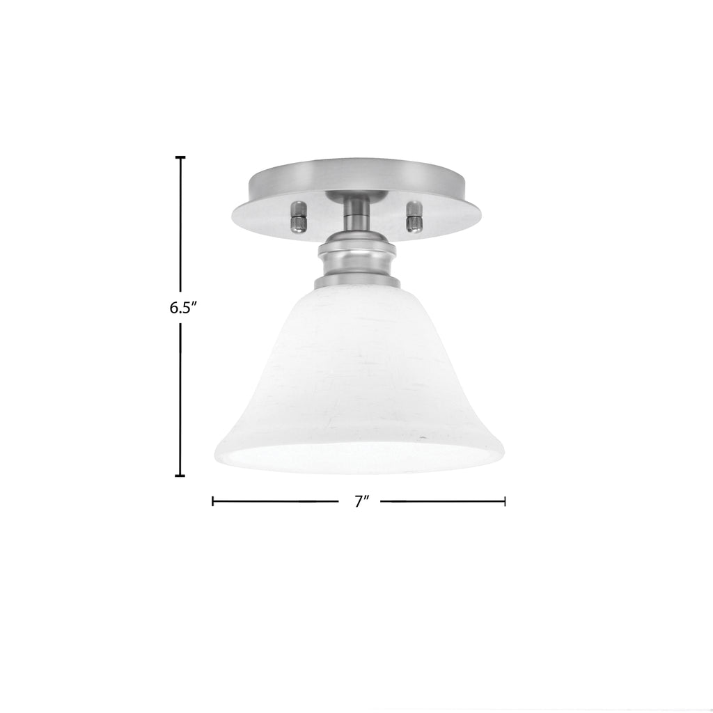 Edge One Light Semi-Flush Mount in Brushed Nickel with 7" White Muslin Shade