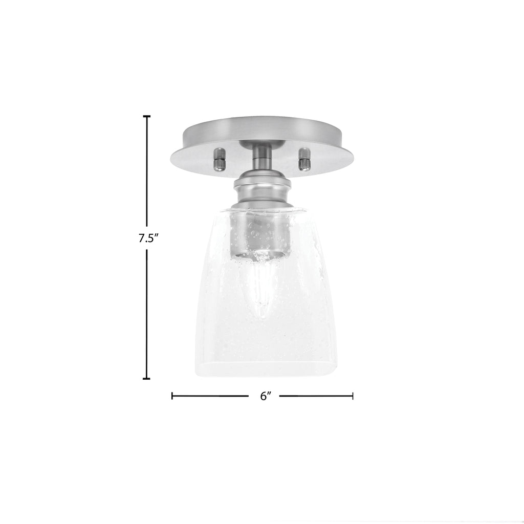 Edge One Light Semi-Flush Mount in Brushed Nickel with 4.5" Square Clear Bubble Shade