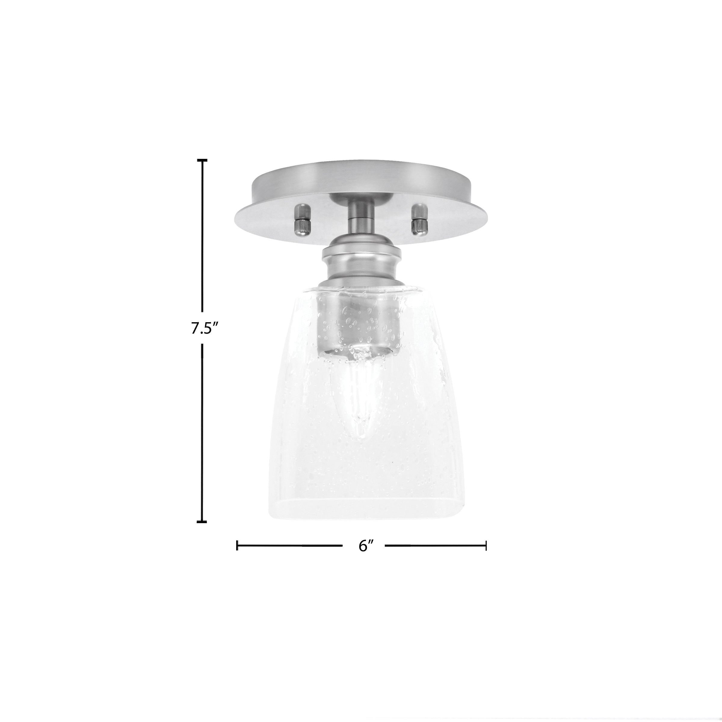 Edge One Light Semi-Flush Mount in Brushed Nickel with 4.5" Square Clear Bubble Shade