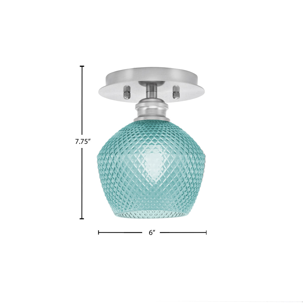 Edge One Light Semi-Flush Mount in Brushed Nickel with 6" Turquoise Textured Shade