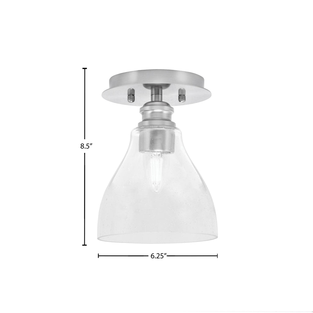 Edge One Light Semi-Flush Mount in Brushed Nickel with 6.25" Clear Bubble Shade