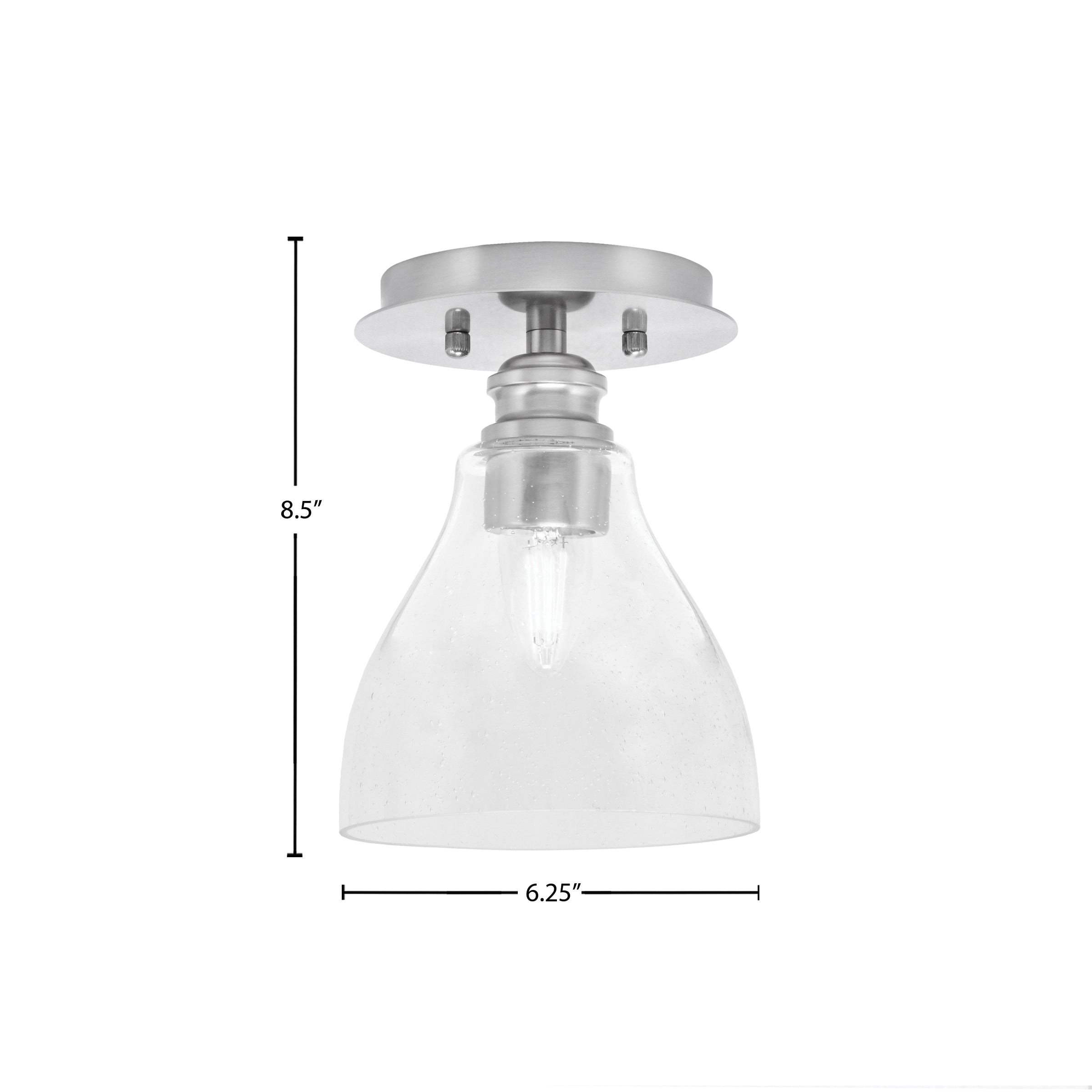 Edge One Light Semi-Flush Mount in Brushed Nickel with 6.25" Clear Bubble Shade