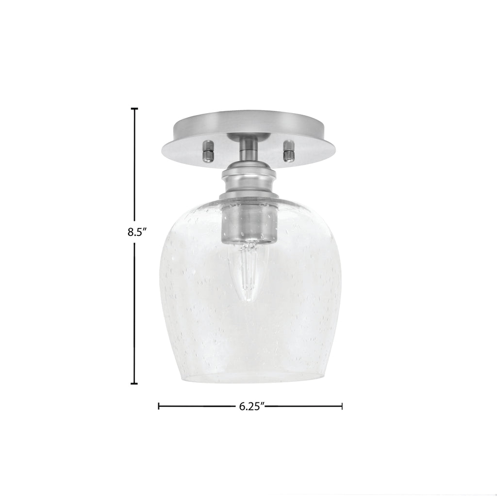 Edge One Light Semi-Flush Mount in Brushed Nickel with 6" Clear Bubble Shade