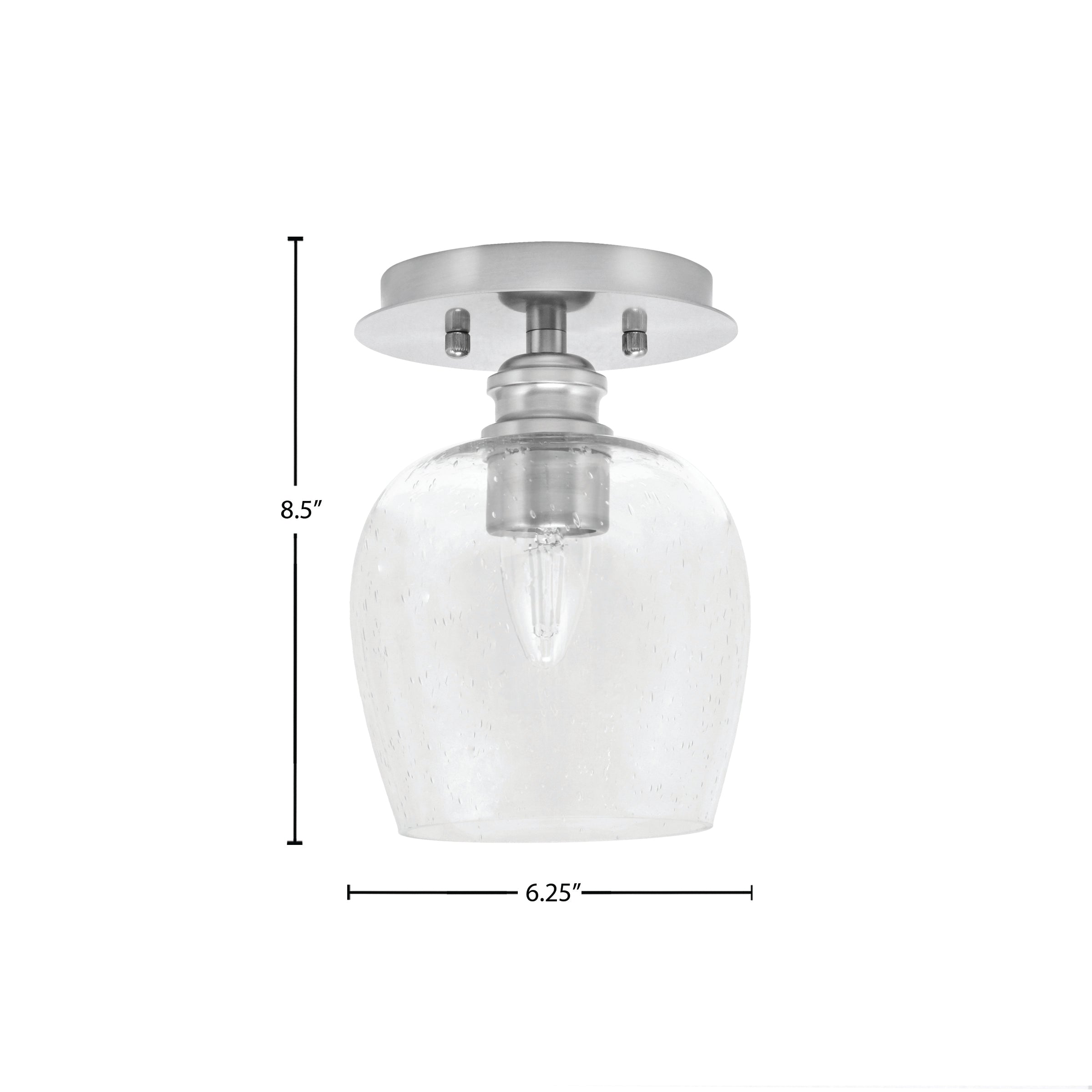 Edge One Light Semi-Flush Mount in Brushed Nickel with 6" Clear Bubble Shade