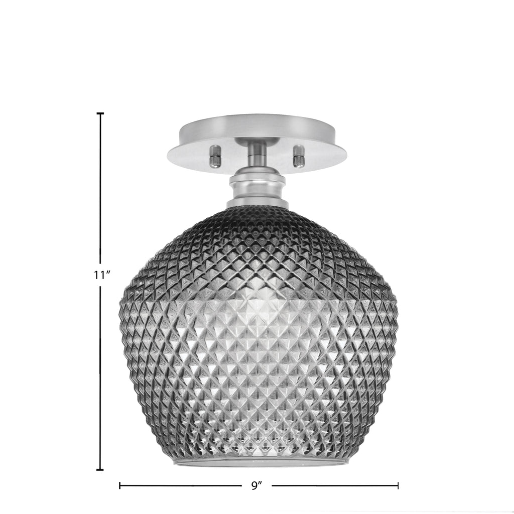 Edge One Light Semi-Flush Mount in Brushed Nickel with 9" Smoke Textured Shade