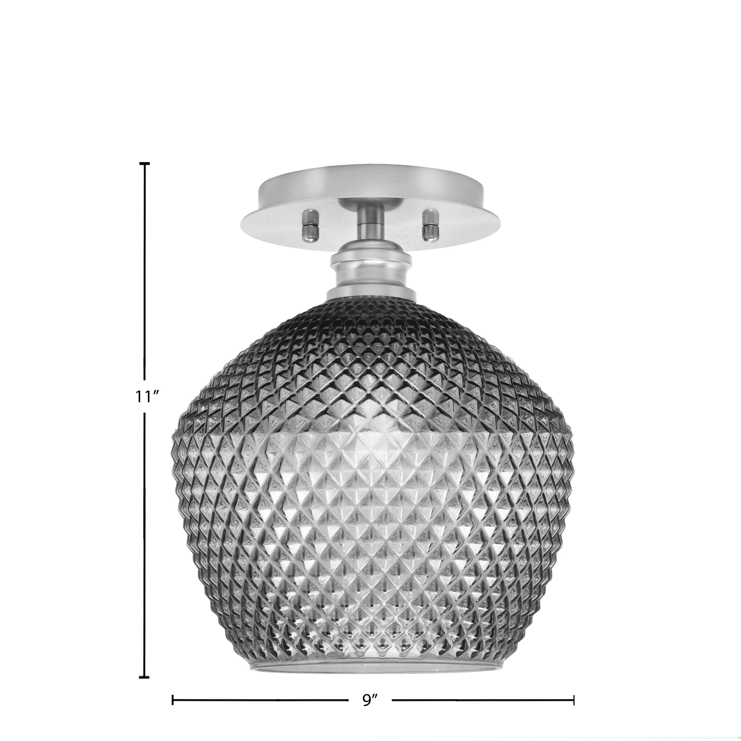 Edge One Light Semi-Flush Mount in Brushed Nickel with 9" Smoke Textured Shade