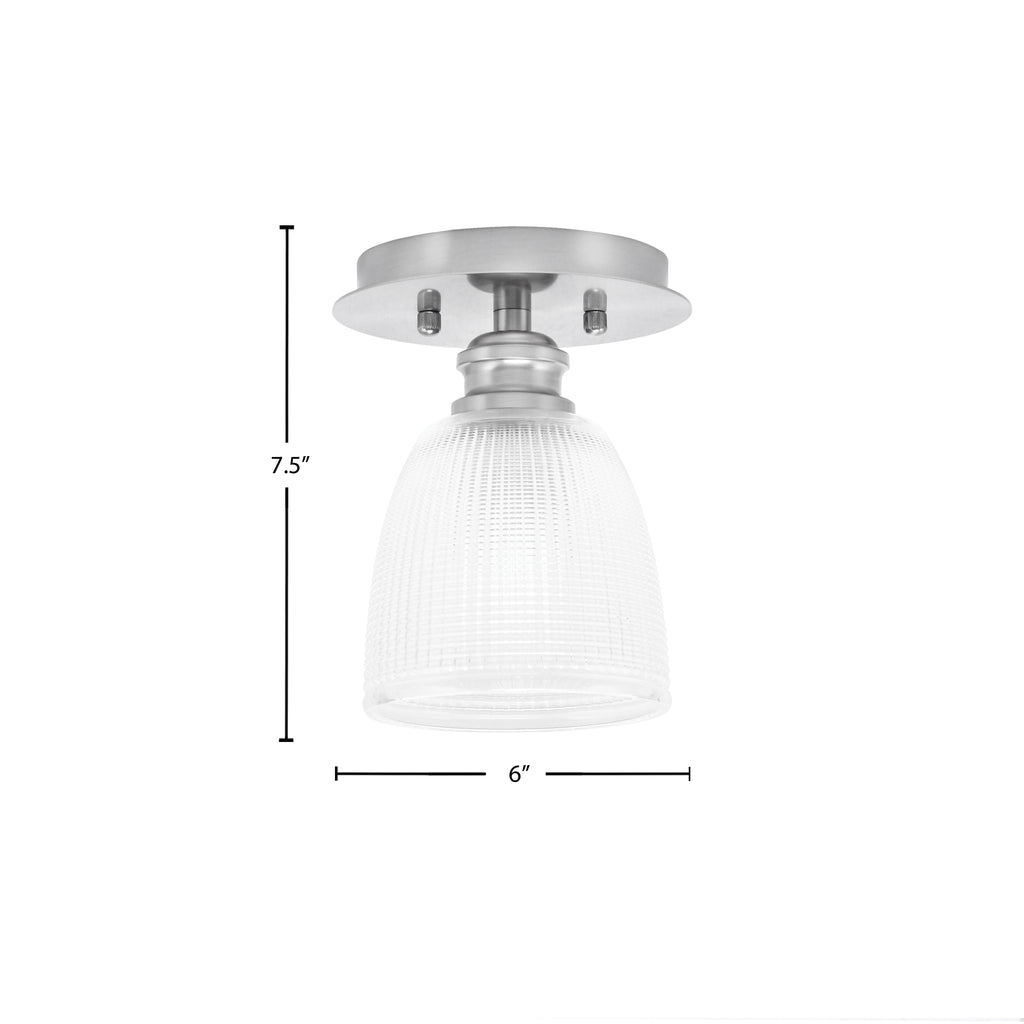 Edge One Light Semi-Flush Mount in Brushed Nickel with 5" Clear Ribbed Shade