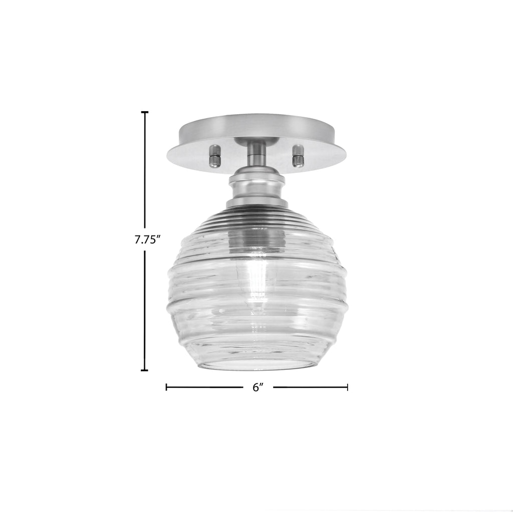 Edge One Light Semi-Flush Mount in Brushed Nickel with 6" Clear Ribbed Shade
