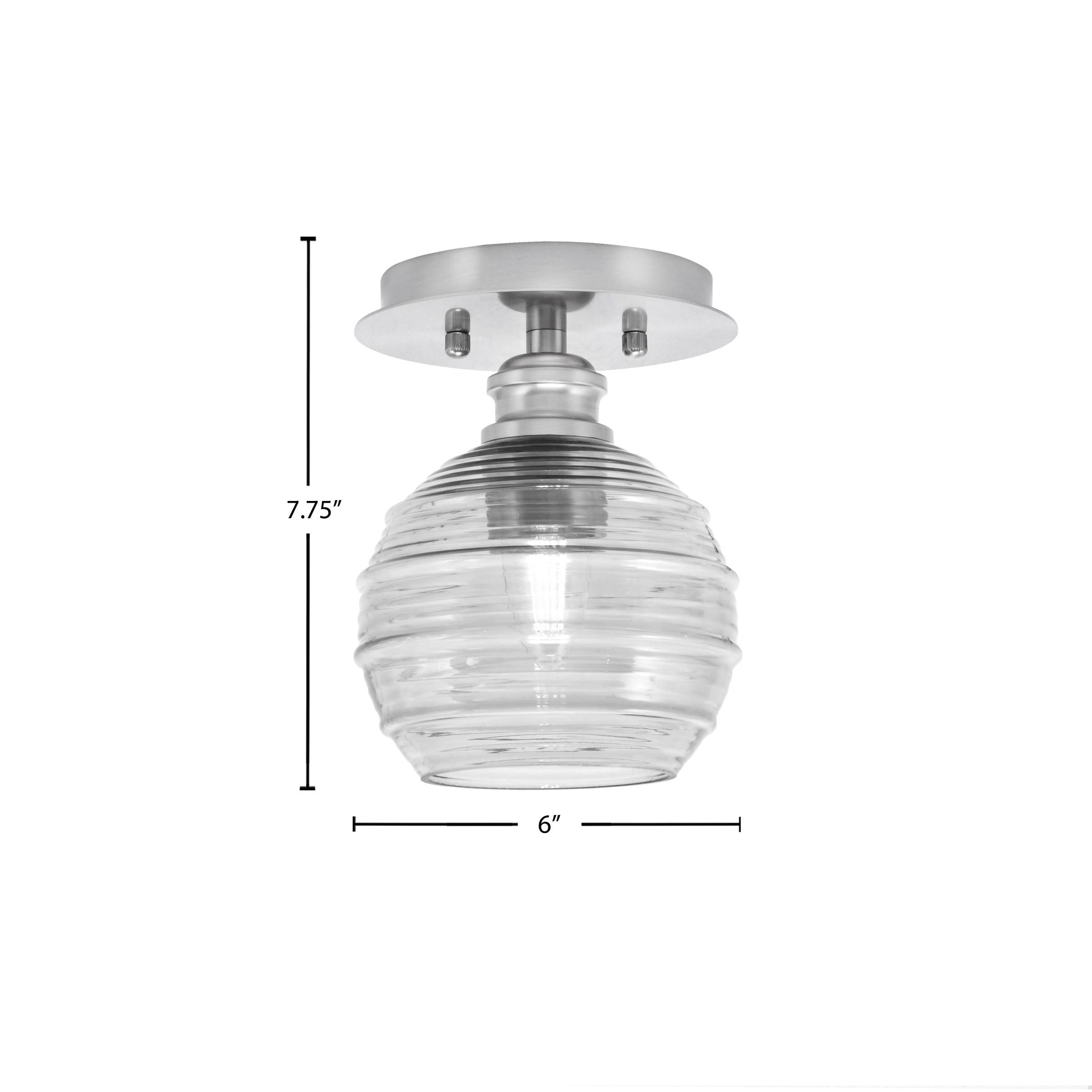 Edge One Light Semi-Flush Mount in Brushed Nickel with 6" Clear Ribbed Shade