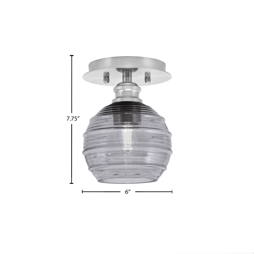 Edge One Light Semi-Flush Mount in Brushed Nickel with 6" Smoke Ribbed Shade