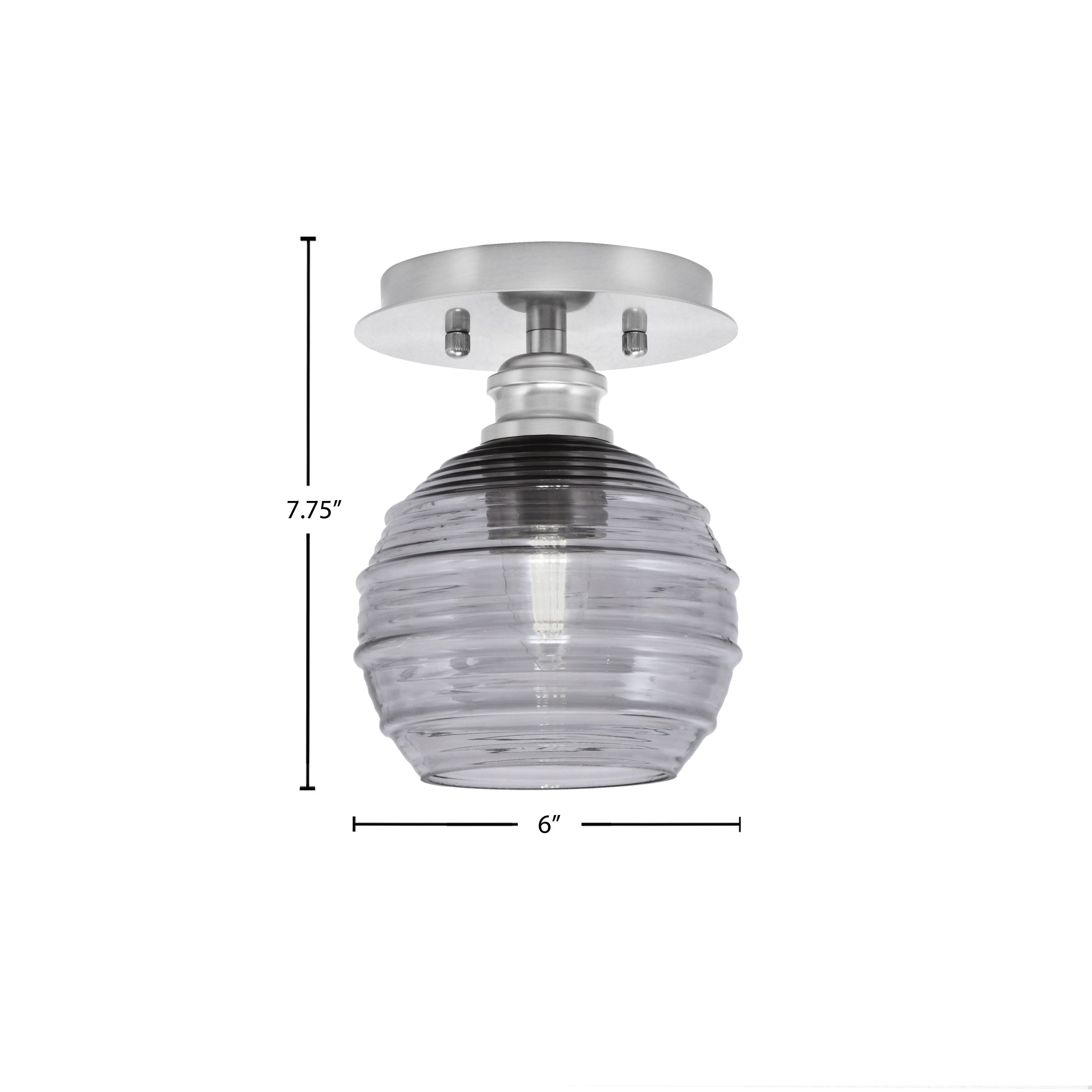 Edge One Light Semi-Flush Mount in Brushed Nickel with 6" Smoke Ribbed Shade