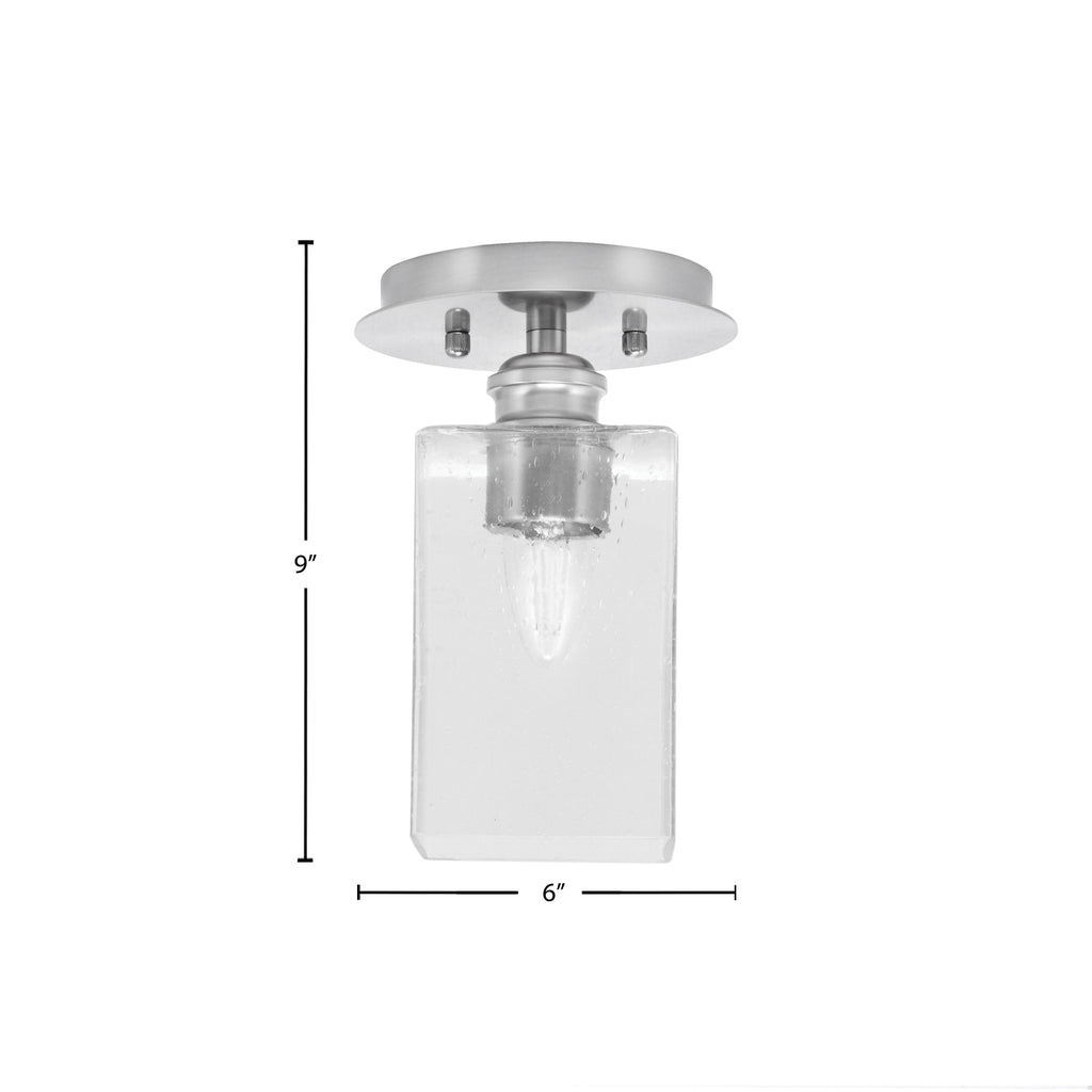 Edge One Light Semi-Flush Mount in Brushed Nickel with 4" Square Clear Bubble Shade