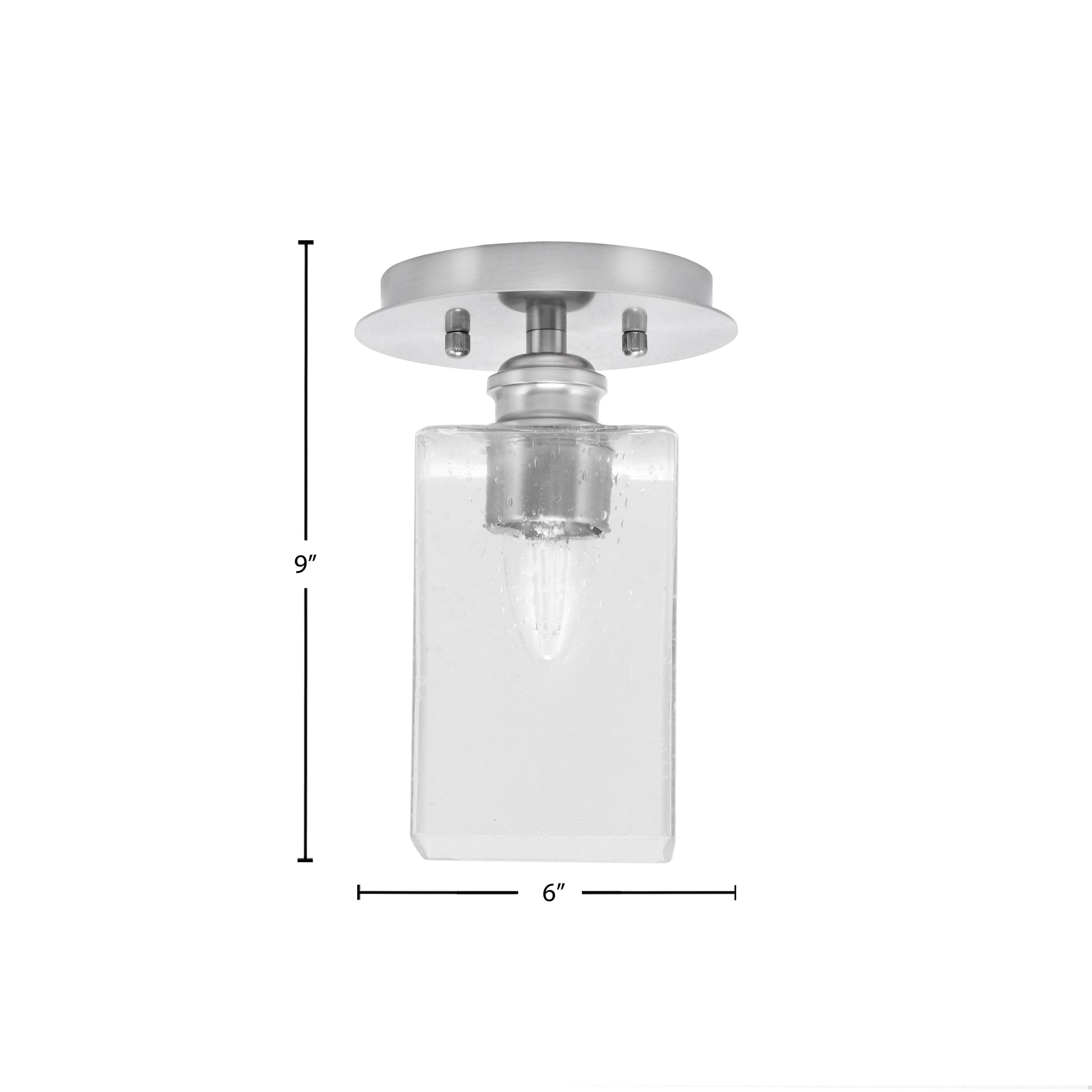 Edge One Light Semi-Flush Mount in Brushed Nickel with 4" Square Clear Bubble Shade