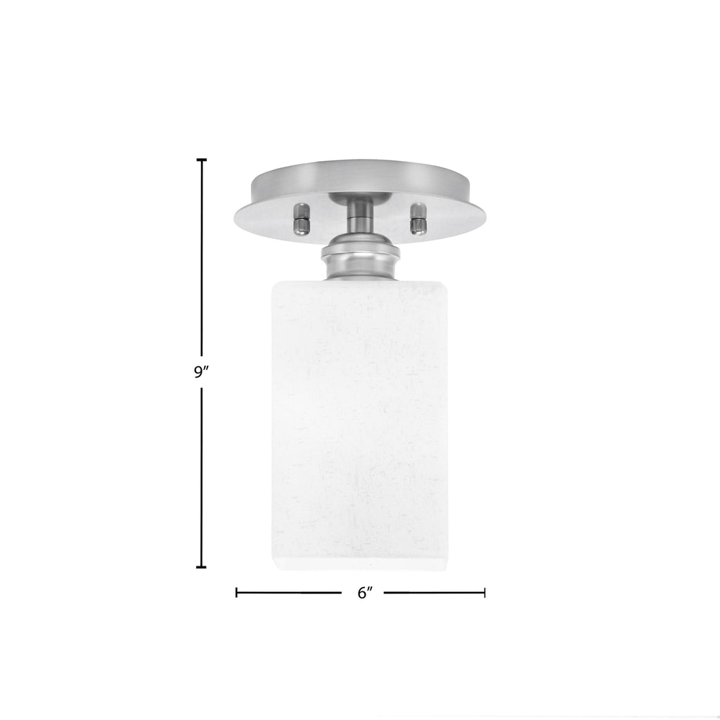 Edge One Light Semi-Flush Mount in Brushed Nickel with 4" Square White Muslin Shade