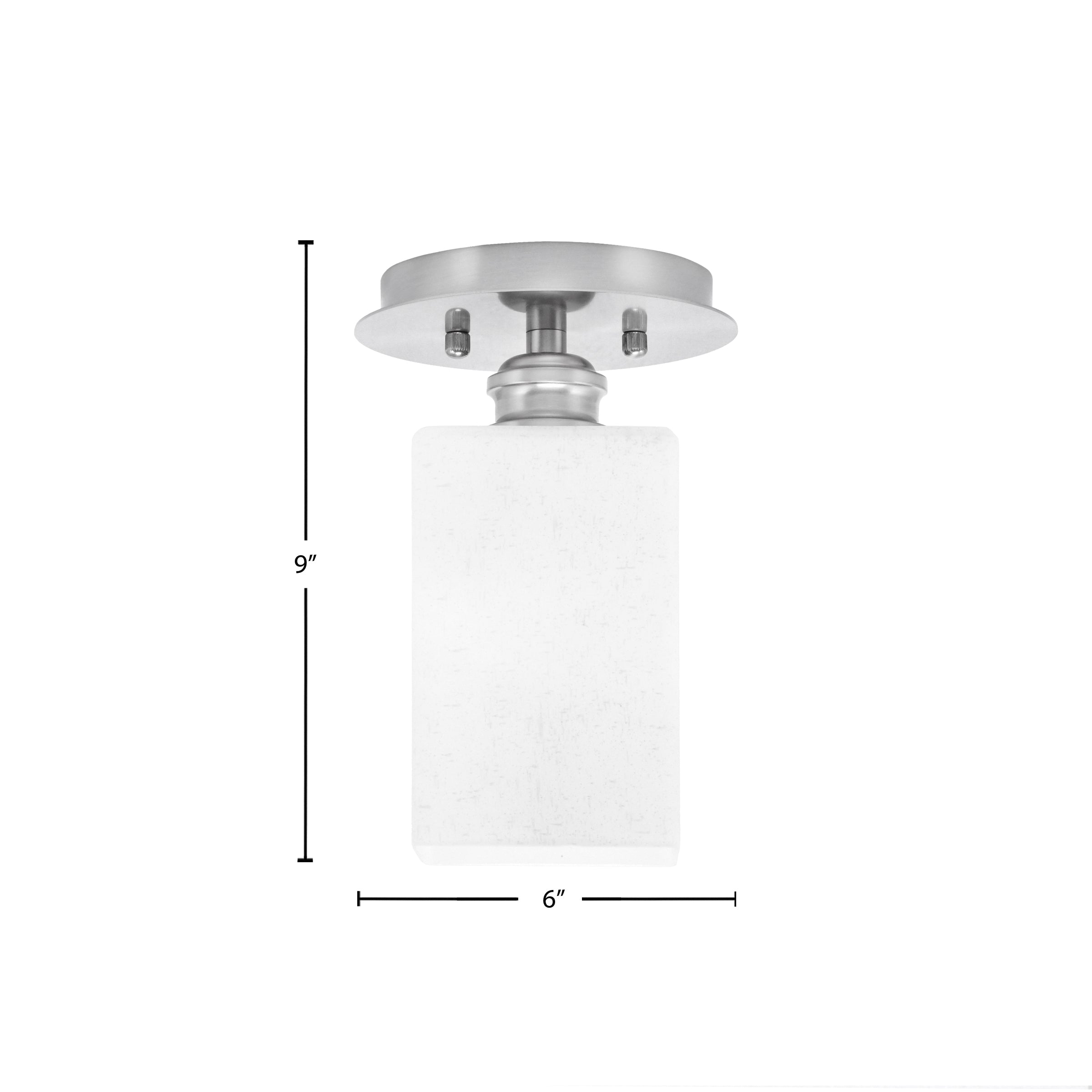 Edge One Light Semi-Flush Mount in Brushed Nickel with 4" Square White Muslin Shade