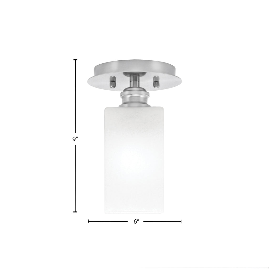 Edge One Light Semi-Flush Mount in Brushed Nickel with 3.5" Square White Marble Shade