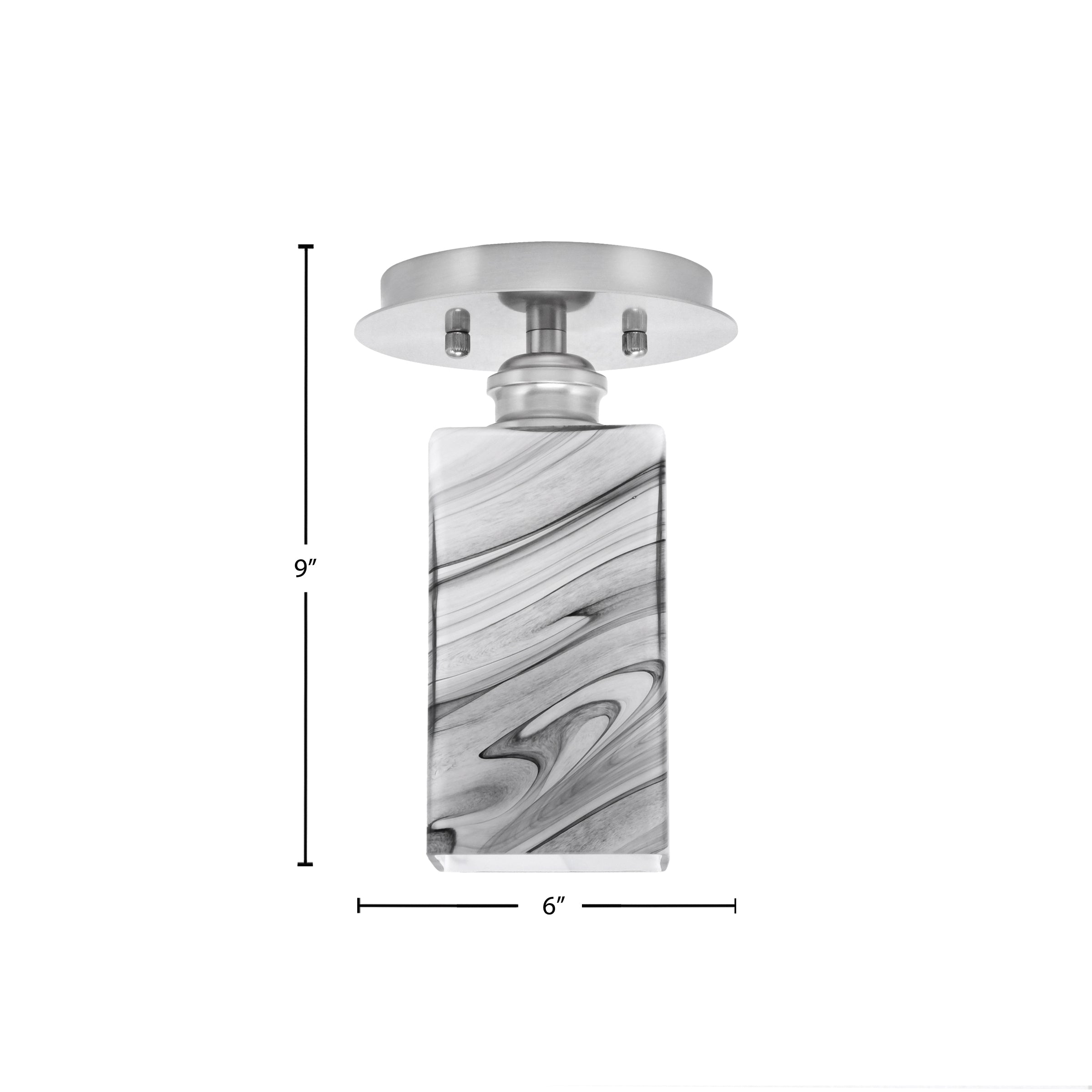 Edge One Light Semi-Flush Mount in Brushed Nickel with 3.5" Square Onyx Swirl Shade
