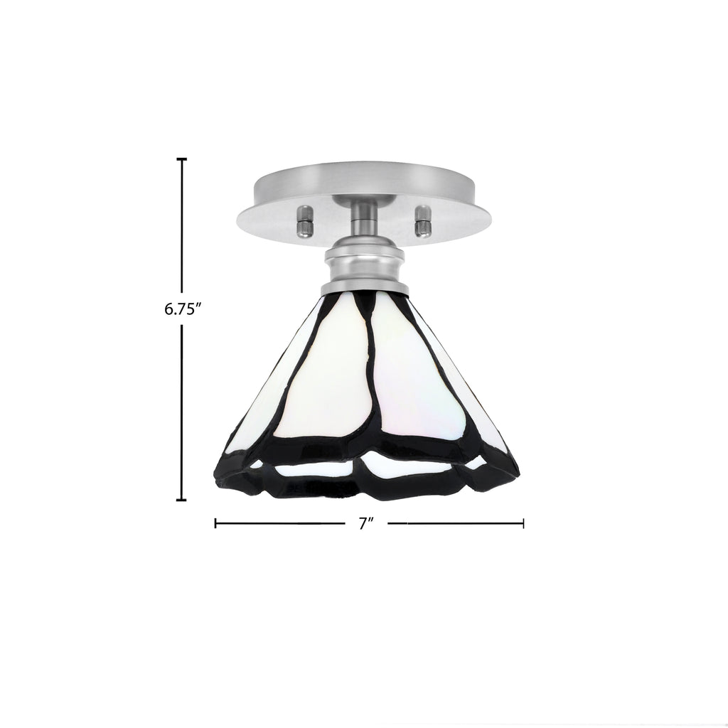 Edge One Light Semi-Flush Mount in Brushed Nickel with 7" Pearl & Black Flair Art Glass Shade