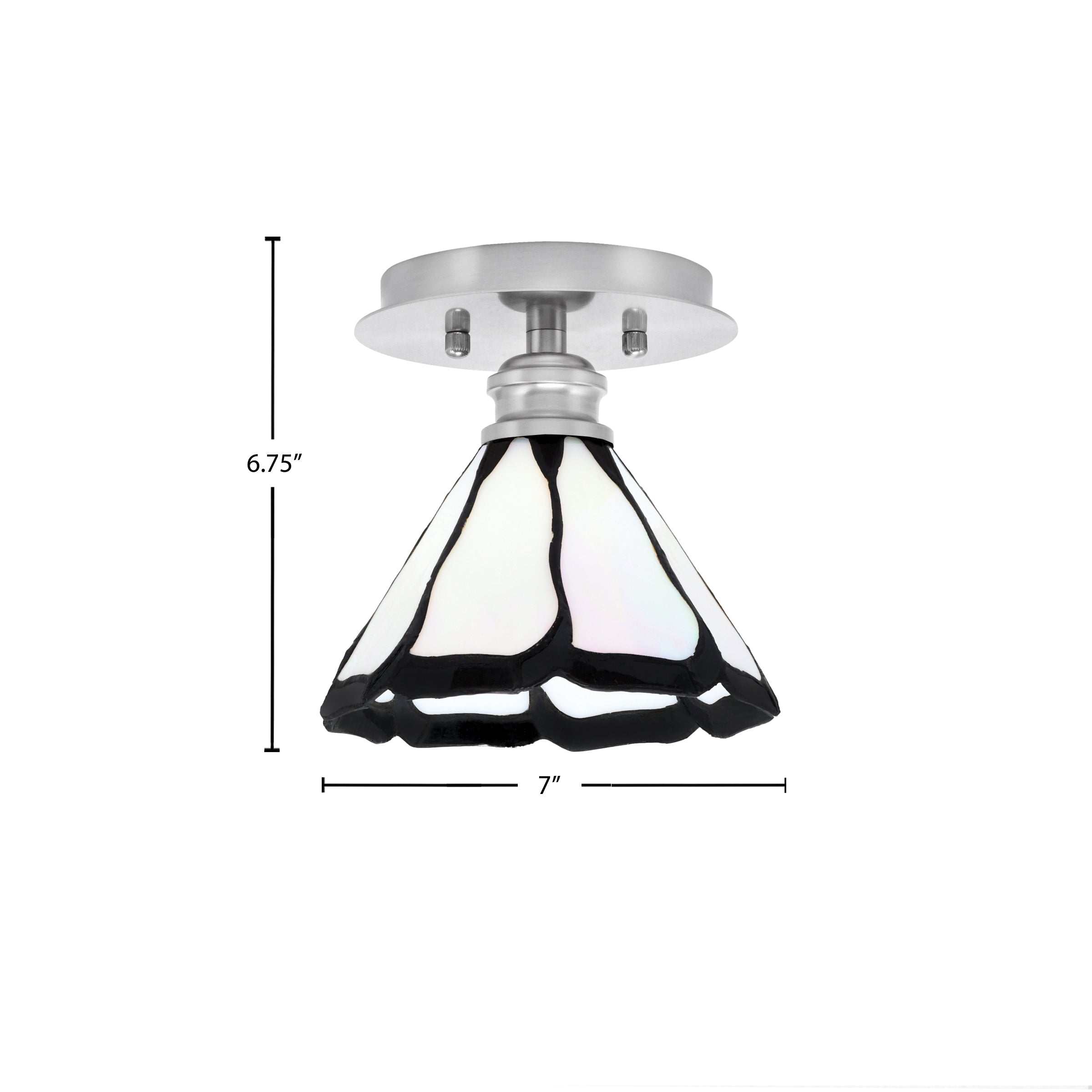 Edge One Light Semi-Flush Mount in Brushed Nickel with 7" Pearl & Black Flair Art Glass Shade