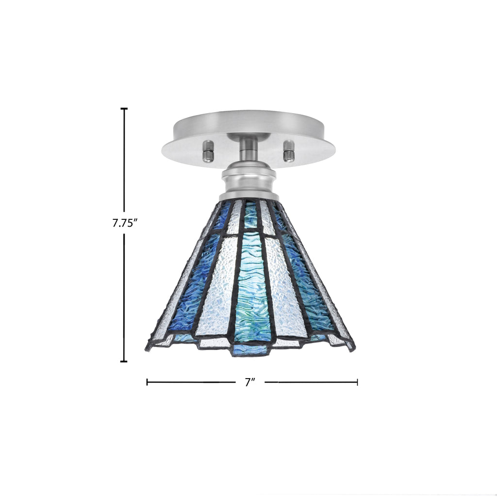 Edge One Light Semi-Flush Mount in Brushed Nickel with 7" Sea Ice Art Glass Shade