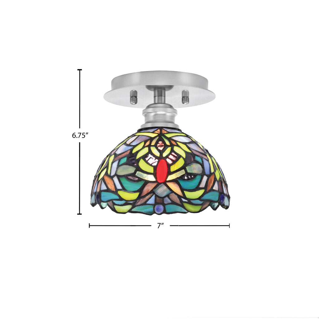 Edge One Light Semi-Flush Mount in Brushed Nickel with 7" Kaleidoscope Art Glass Shade