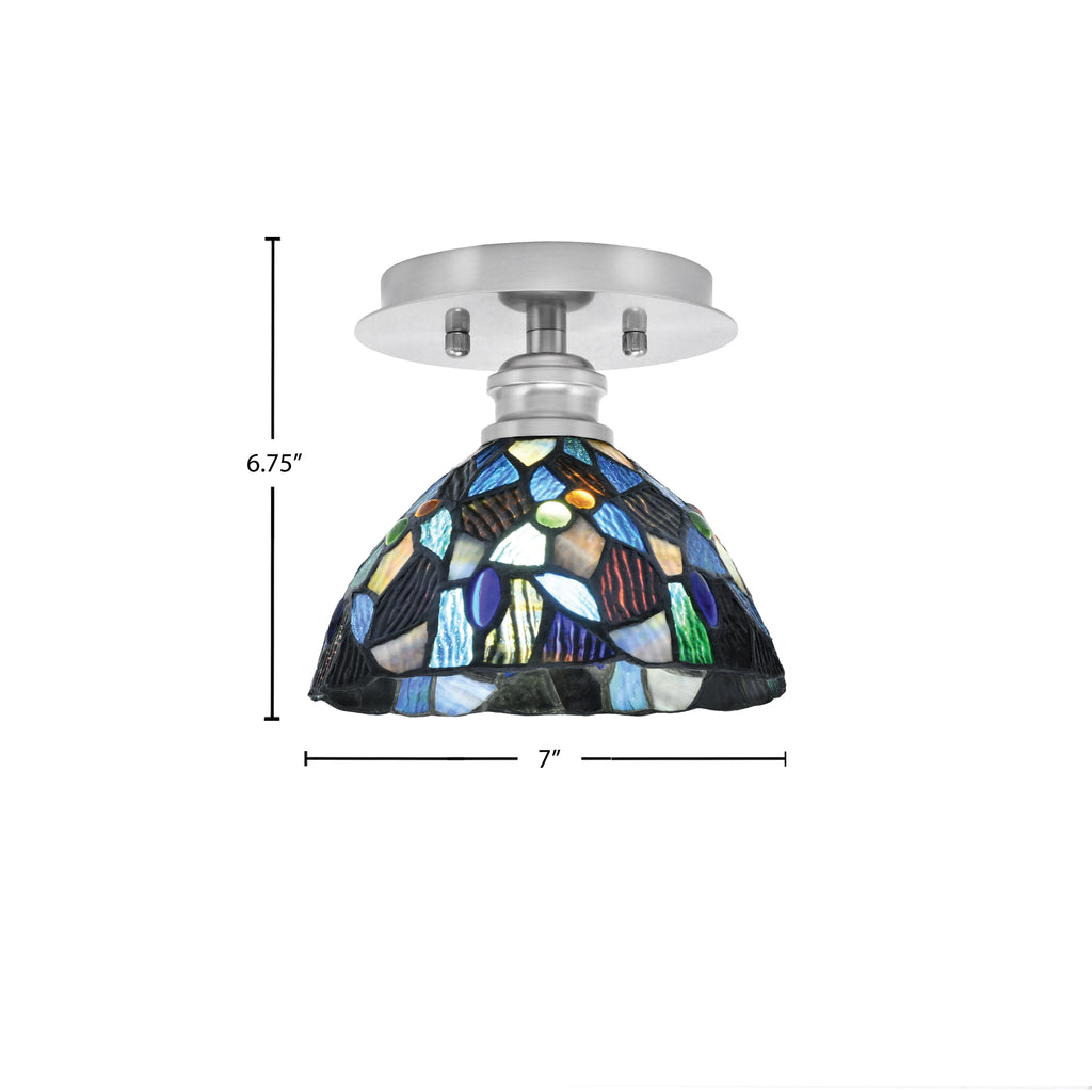 Edge One Light Semi-Flush Mount in Brushed Nickel with 7" Kaleidoscope Art Glass Shade