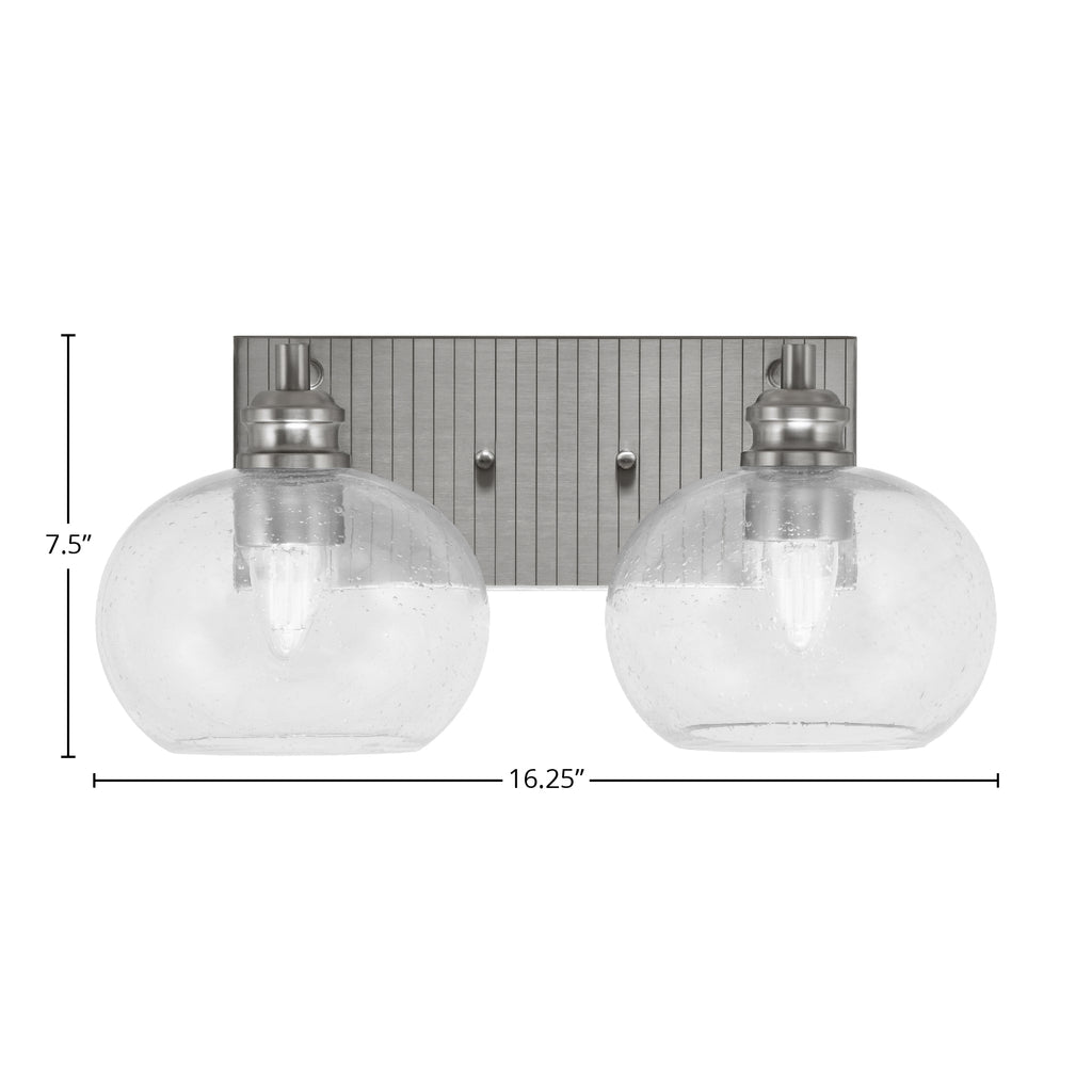 Edge Two Light Bath Bar in Brushed Nickel with 7" Clear Bubble Shade