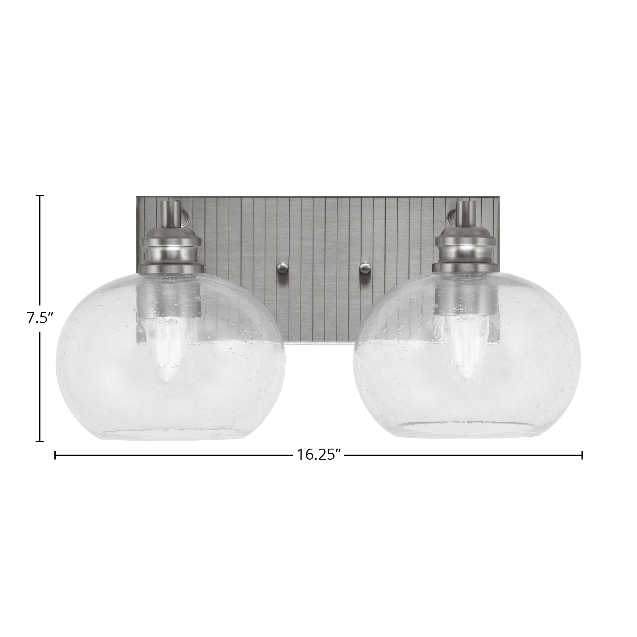 Edge Two Light Bath Bar in Brushed Nickel with 7" Clear Bubble Shade