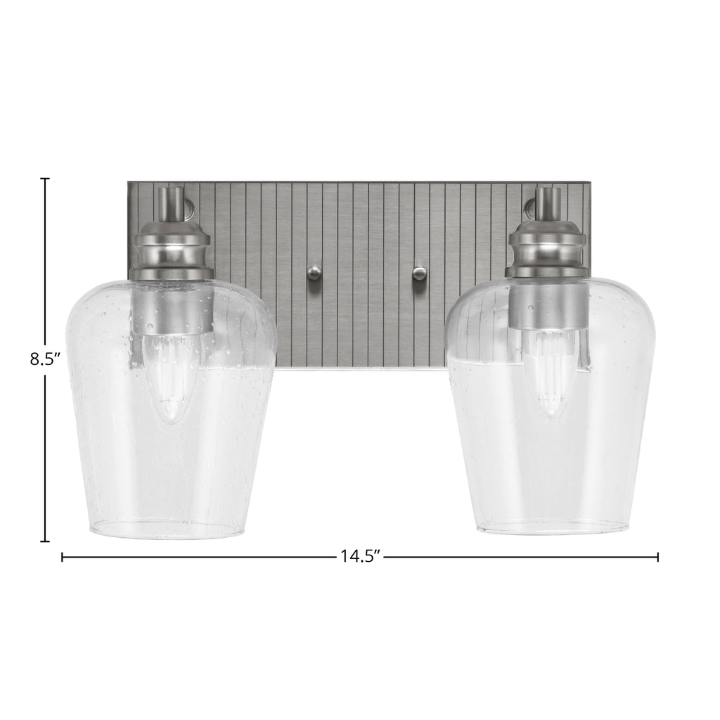 Edge Two Light Bath Bar in Brushed Nickel with 5" Clear Bubble Shade