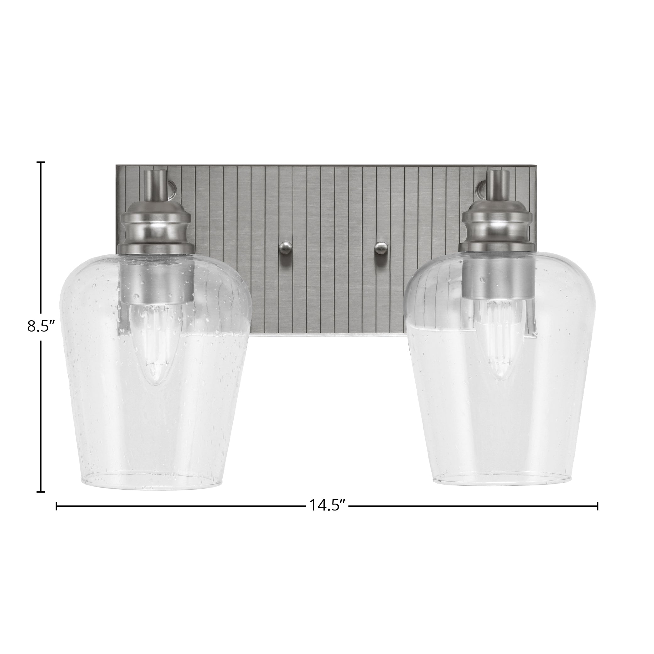 Edge Two Light Bath Bar in Brushed Nickel with 5" Clear Bubble Shade