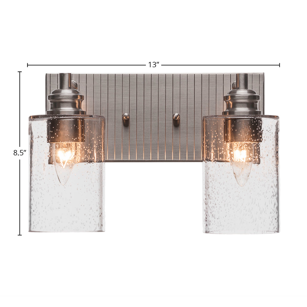 Edge Two Light Bath Bar in Brushed Nickel with 4" Clear Bubble Shade