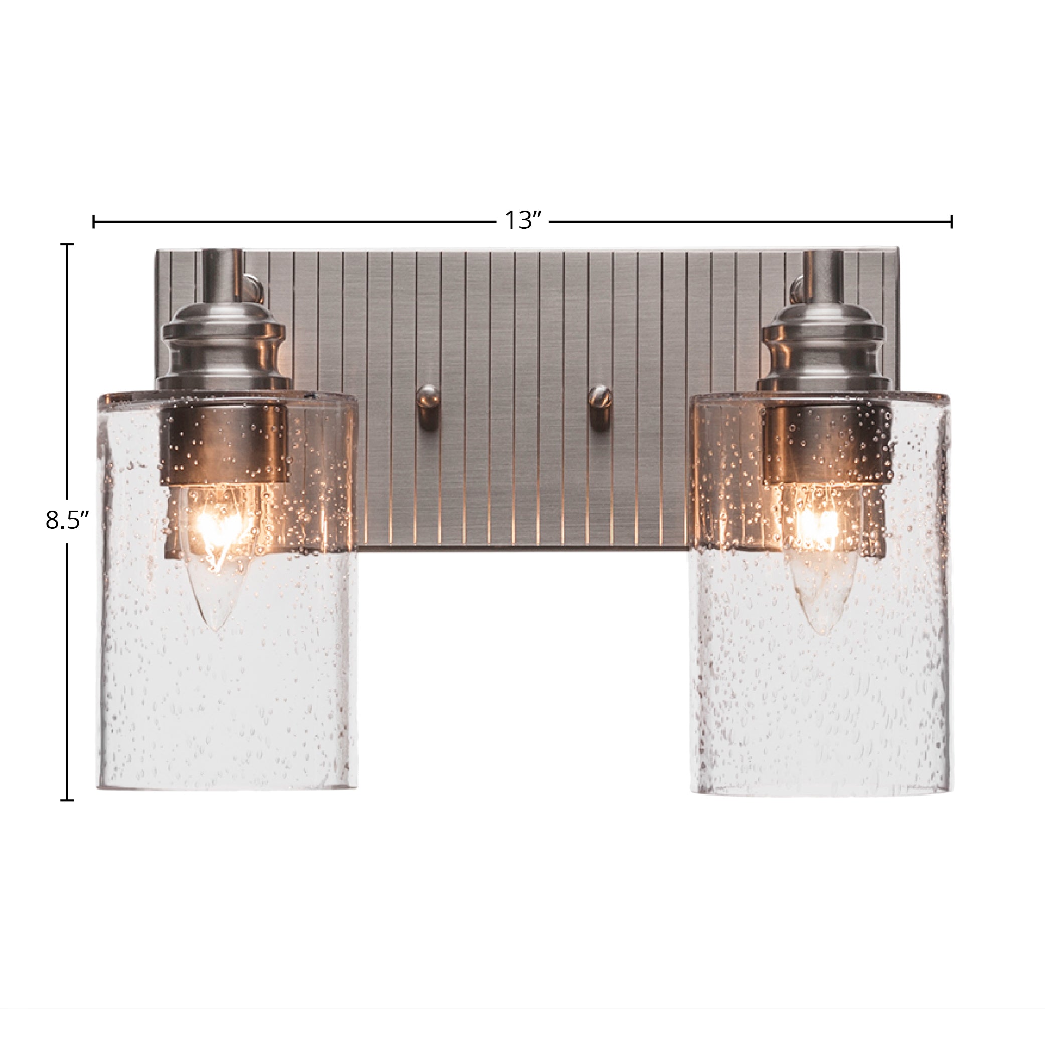 Edge Two Light Bath Bar in Brushed Nickel with 4" Clear Bubble Shade