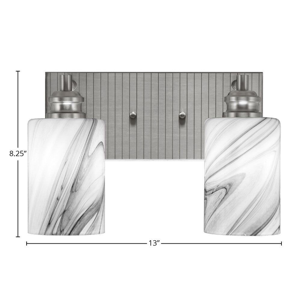 Edge Two Light Bath Bar in Brushed Nickel with 4" Onyx Swirl Shade