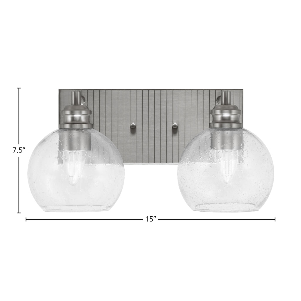 Edge Two Light Bath Bar in Brushed Nickel with 5.75" Clear Bubble Shade