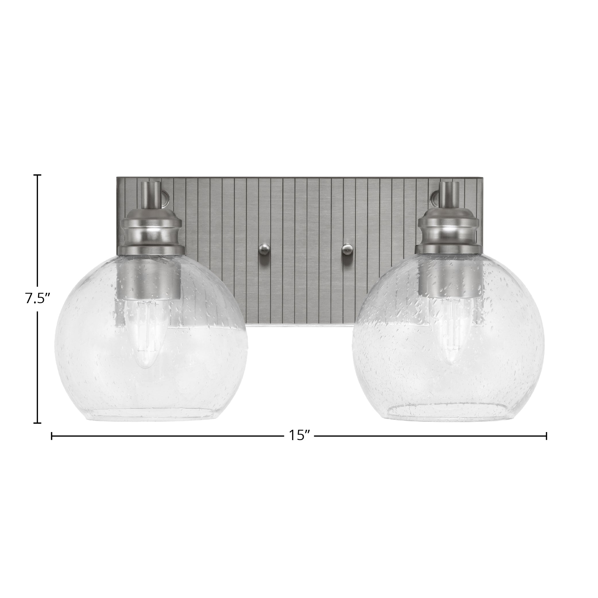 Edge Two Light Bath Bar in Brushed Nickel with 5.75" Clear Bubble Shade